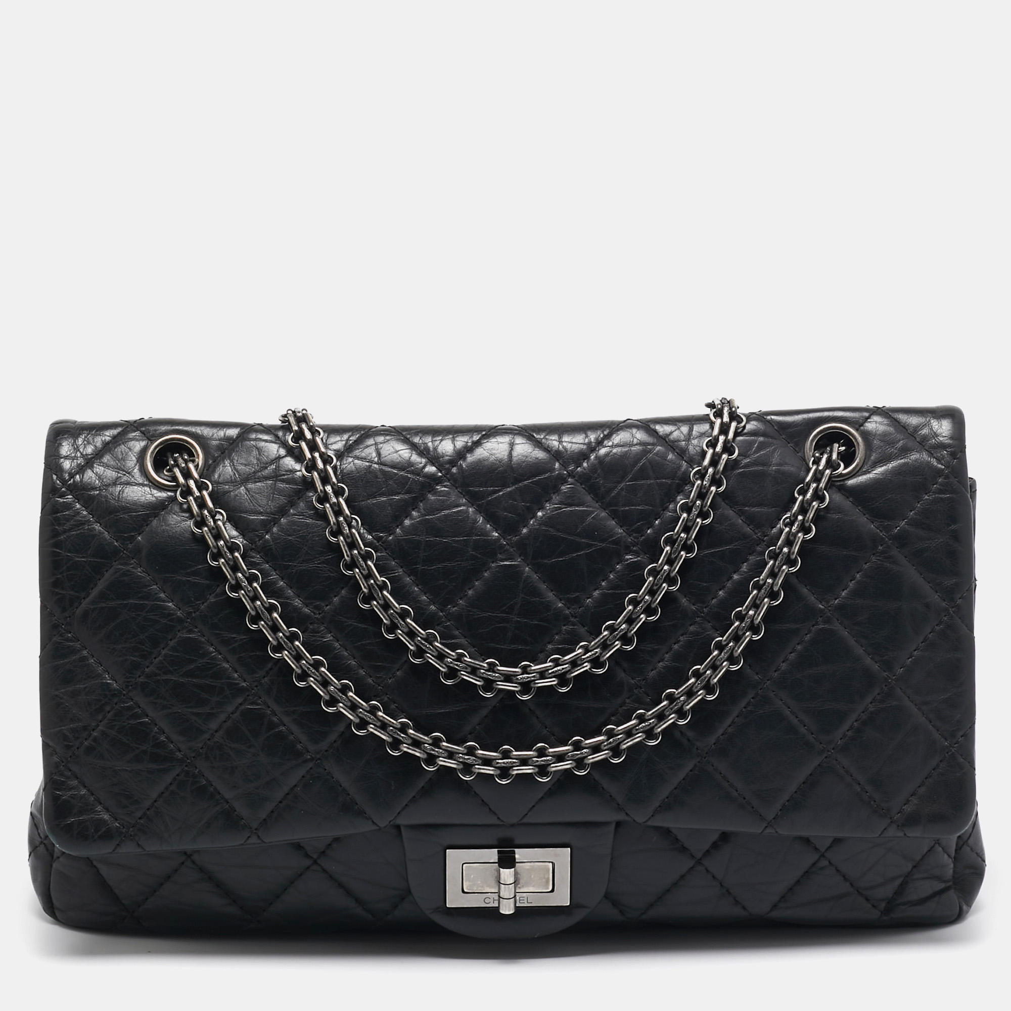 

Chanel Black Quilted Aged Leather Reissue 2.55 Classic 227 Flap Bag