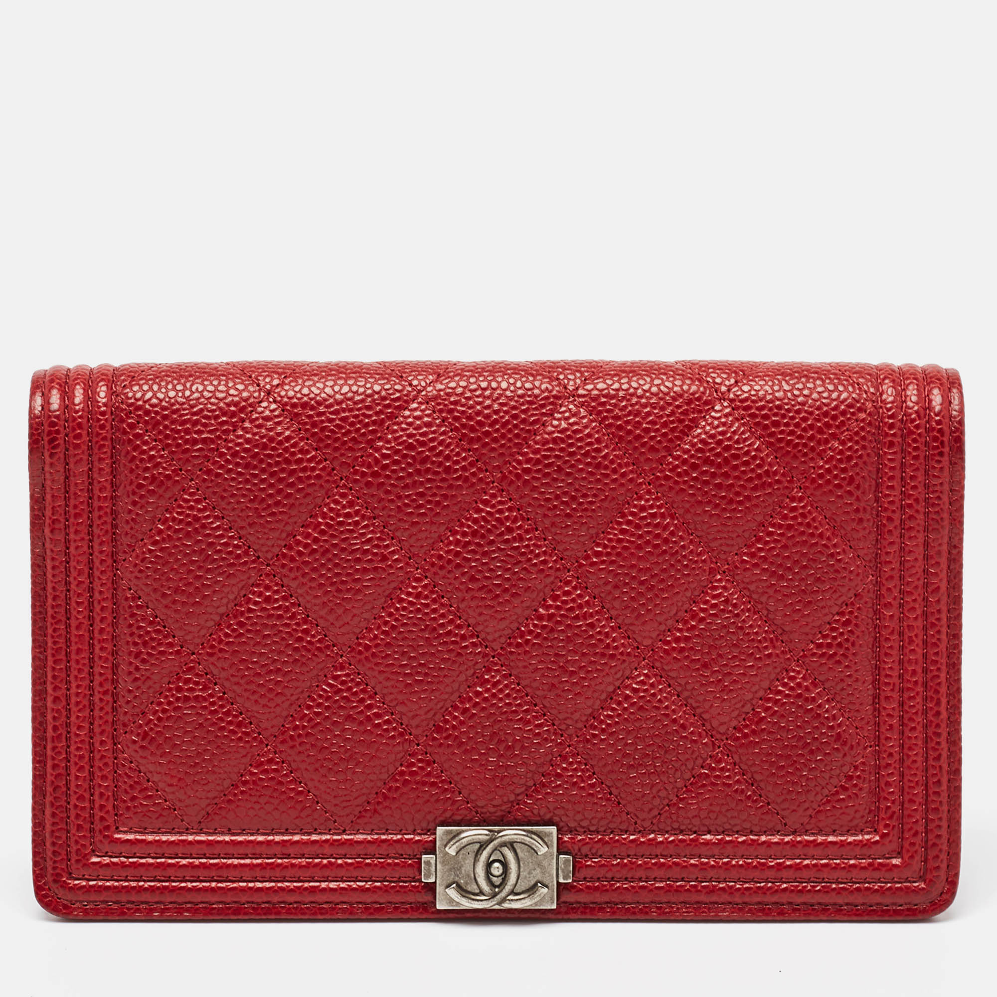 

Chanel Dark Red Quilted Caviar Leather Boy Yen Wallet
