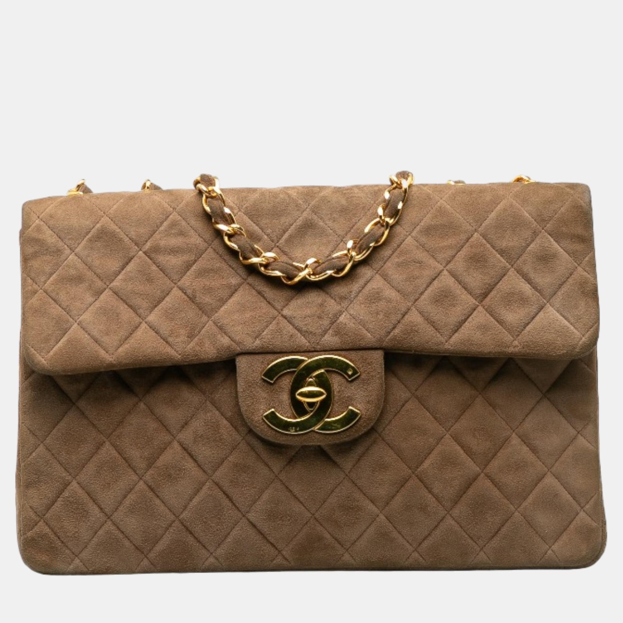 

Chanel Brown Suede Maxi Classic Single Flap Shoulder Bag