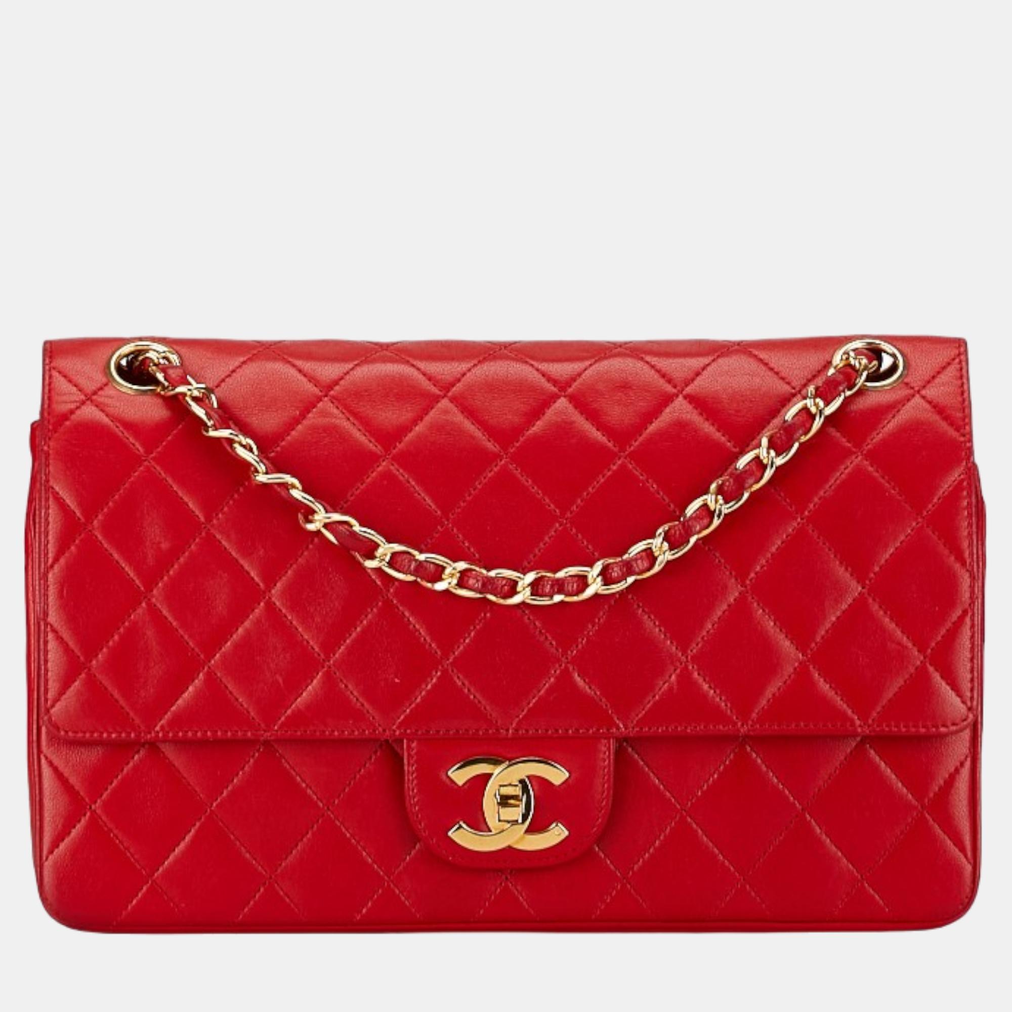 

Chanel Red Leather  Classic Double Flap Shoulder Bag