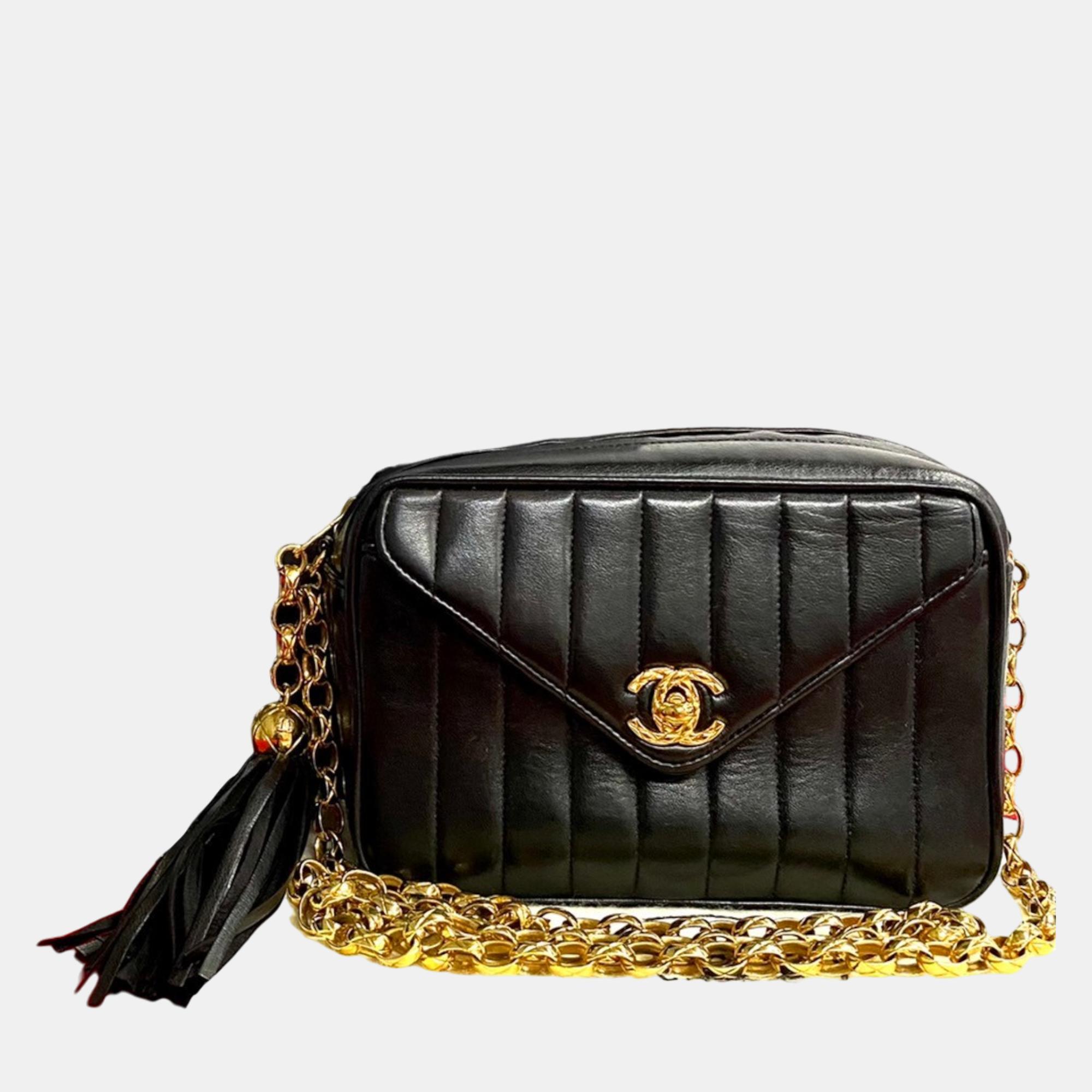 Pre-owned Chanel Black Leather Chevron Tassel Camera Shoulder Bag