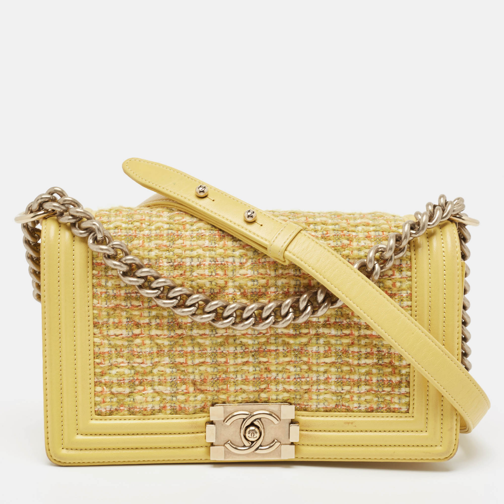 

Chanel Yellow Quilted Tweed and Leather Medium Boy Flap Bag