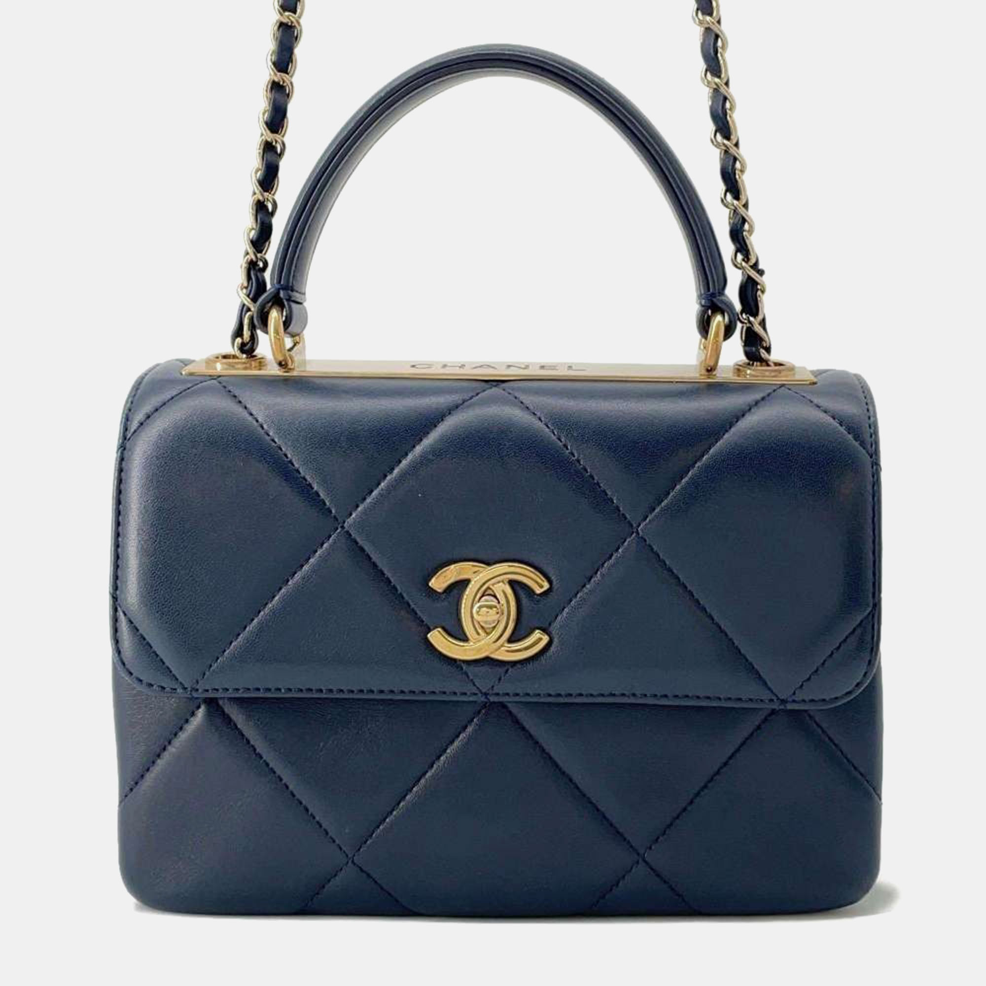 

Chanel Navy Blue Lambskin Leather  Trendy CC Top Handle Bag