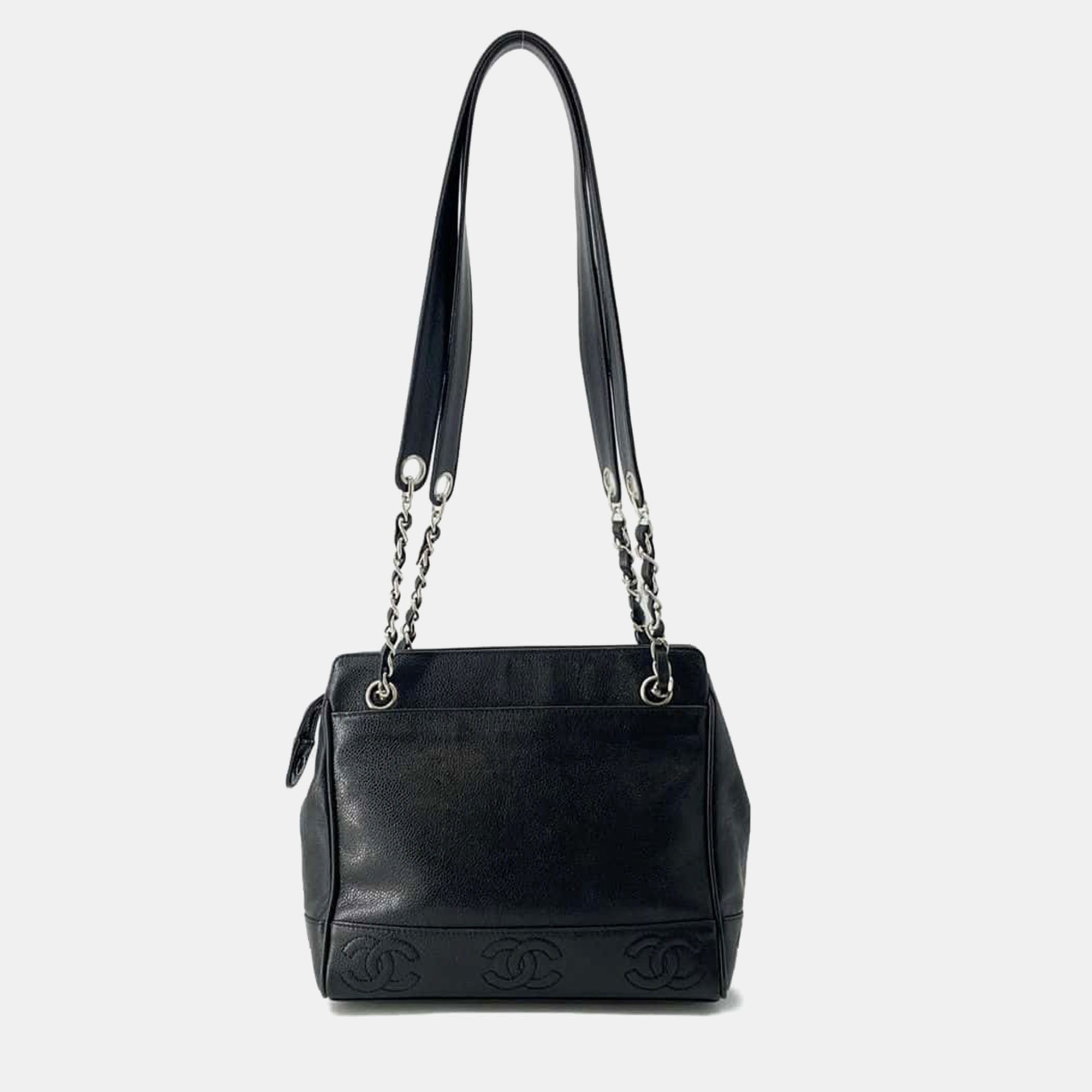

Chanel Black Leather Triple CC Tote Bag
