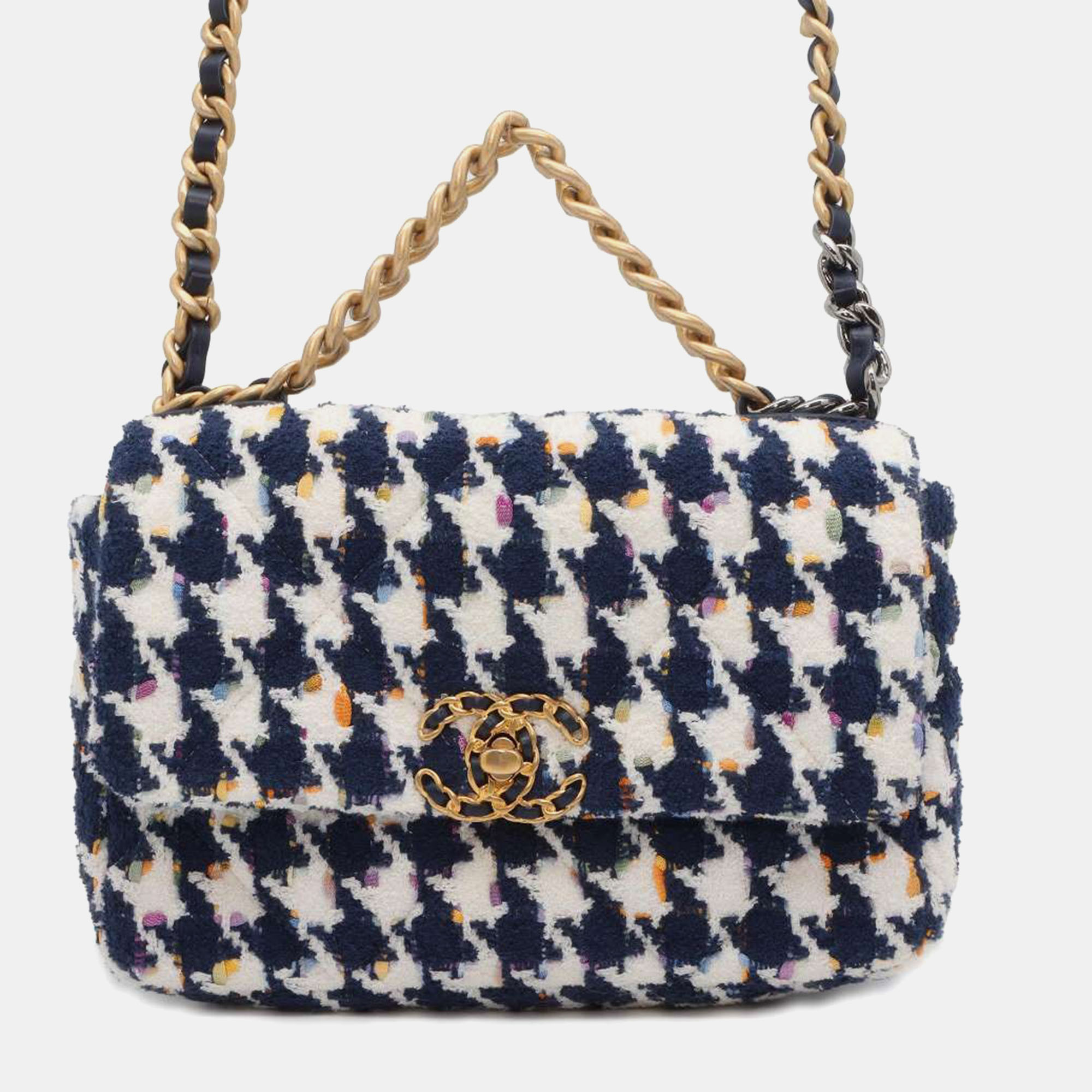 

Chanel Blue Tweed Medium 19 Houndstooth Flap Bag