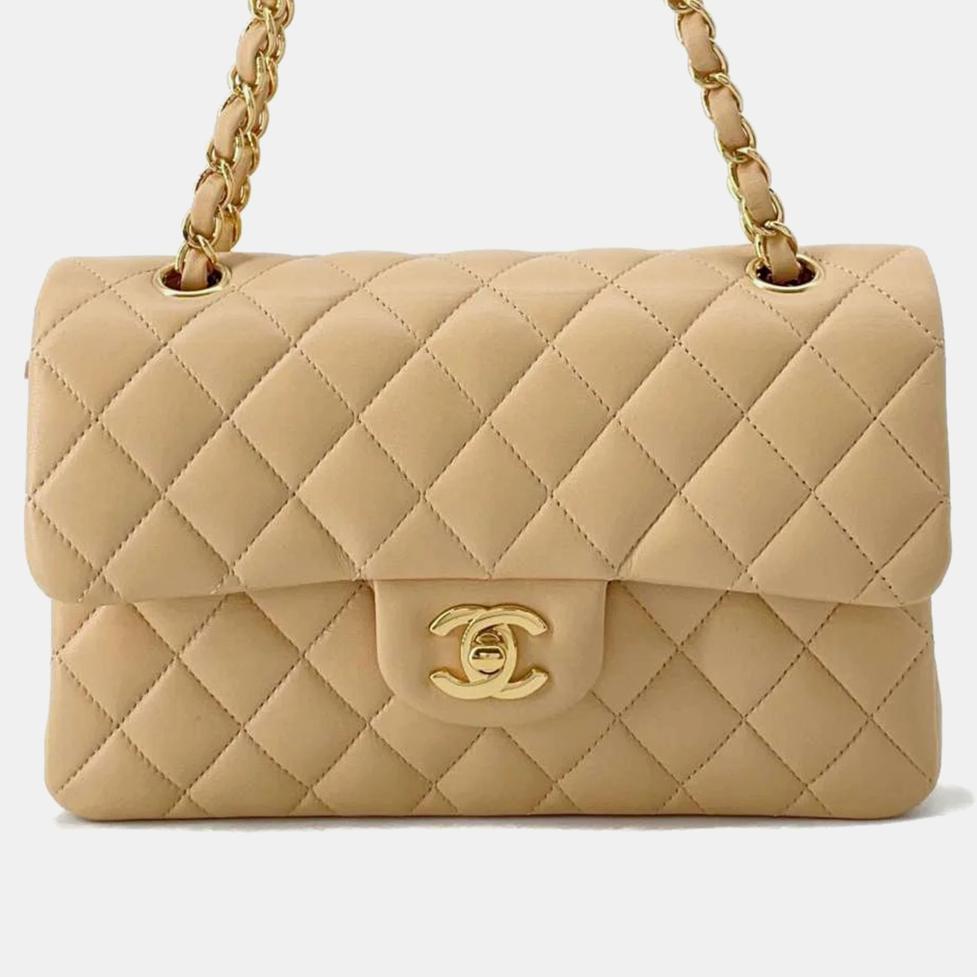 

Chanel Beige Leather Small Classic Double Flap Shoulder Bag