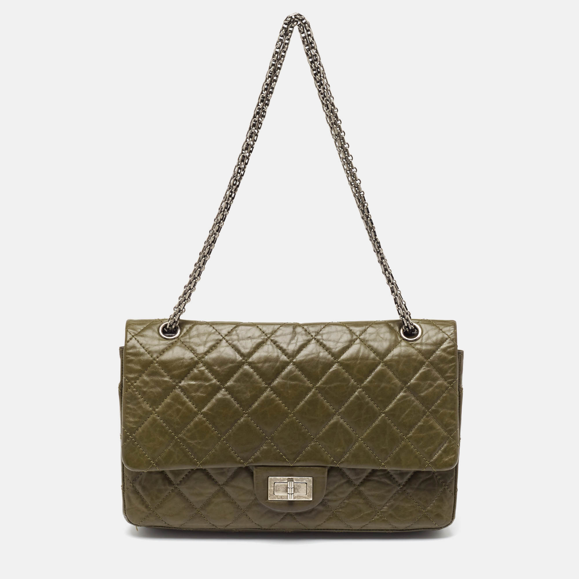 

Chanel Olive Green Quilted Aged Leather Reissue 2.55 Classic 227 Flap Bag