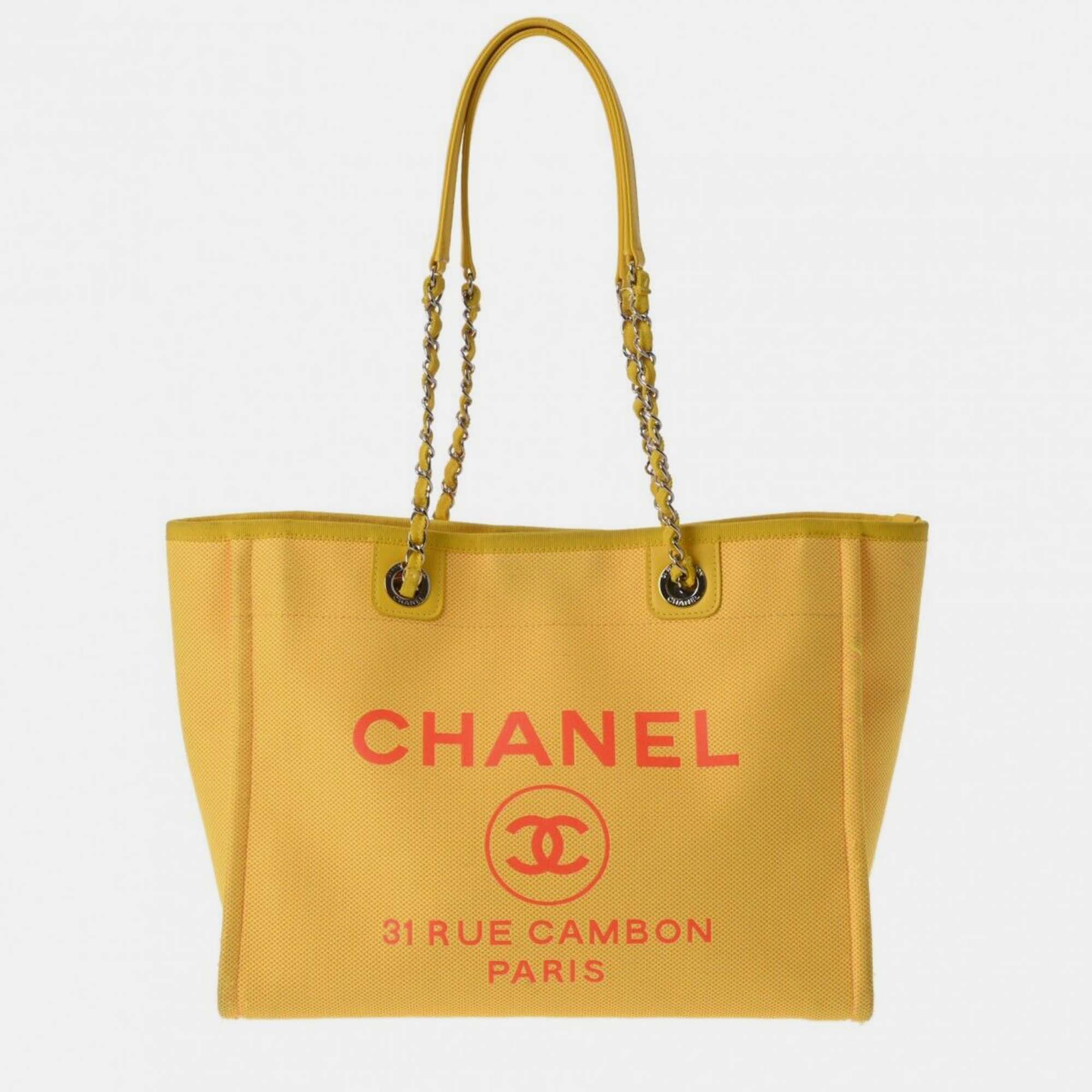 

Chanel Yellow Canvas MM Deauville Tote Bag