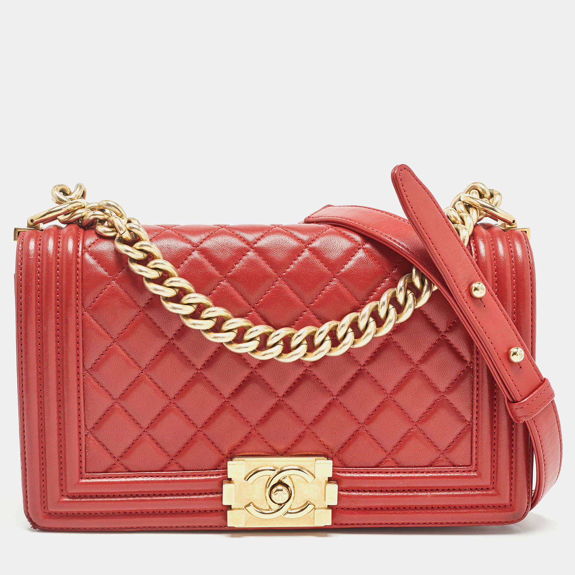 

Chanel Red Quilted Leather  Boy Flap Bag