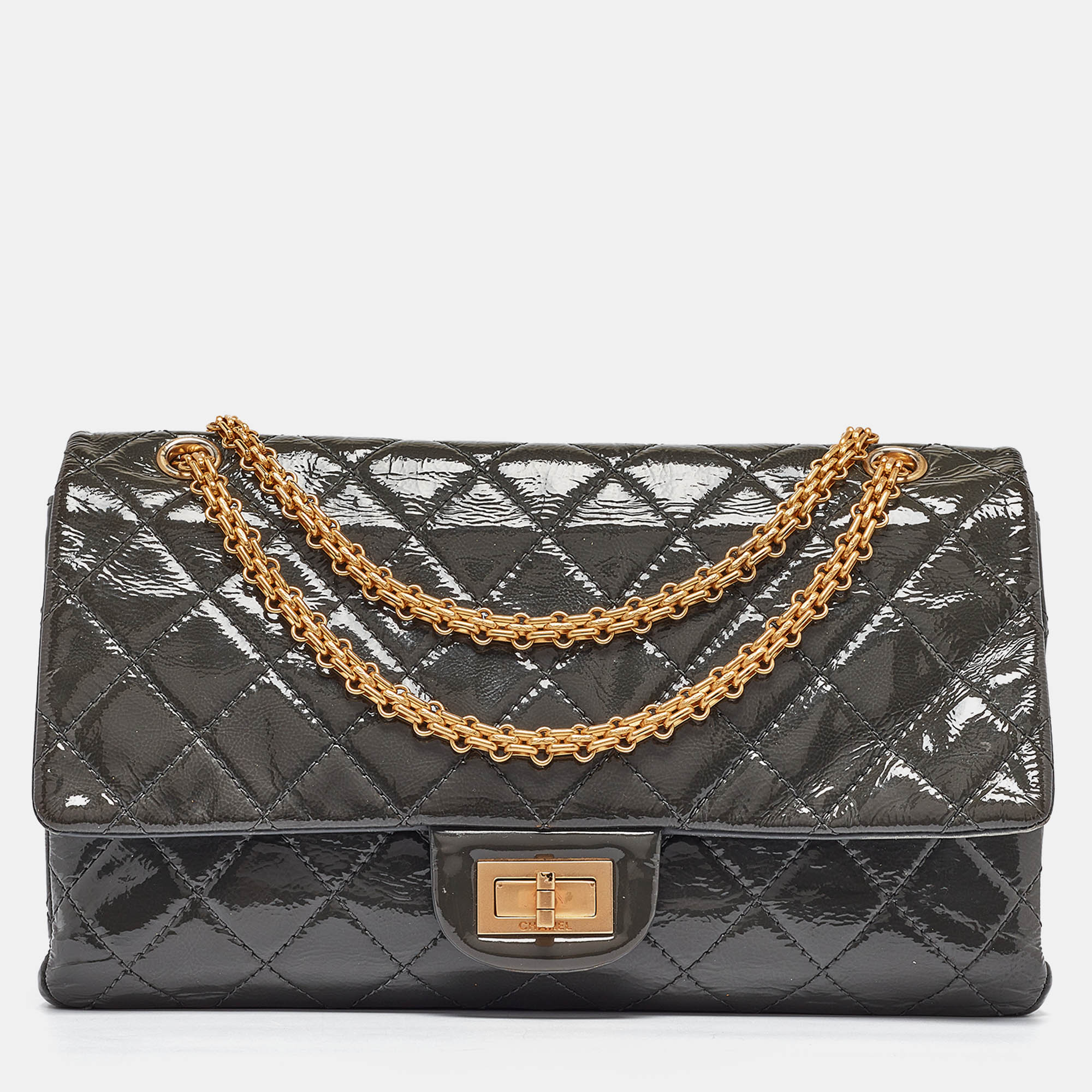 

Chanel Grey Quilted Aged Patent Leather Classic 227 Reissue 2.55 Flap Bag
