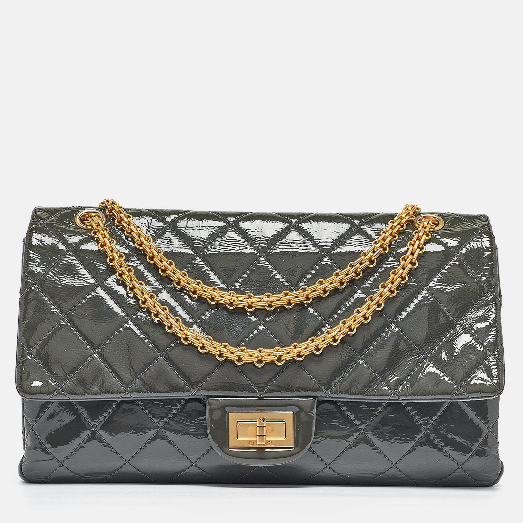 

Chanel Grey Quilted Aged Patent Leather Classic 227 Reissue 2.55 Flap Bag