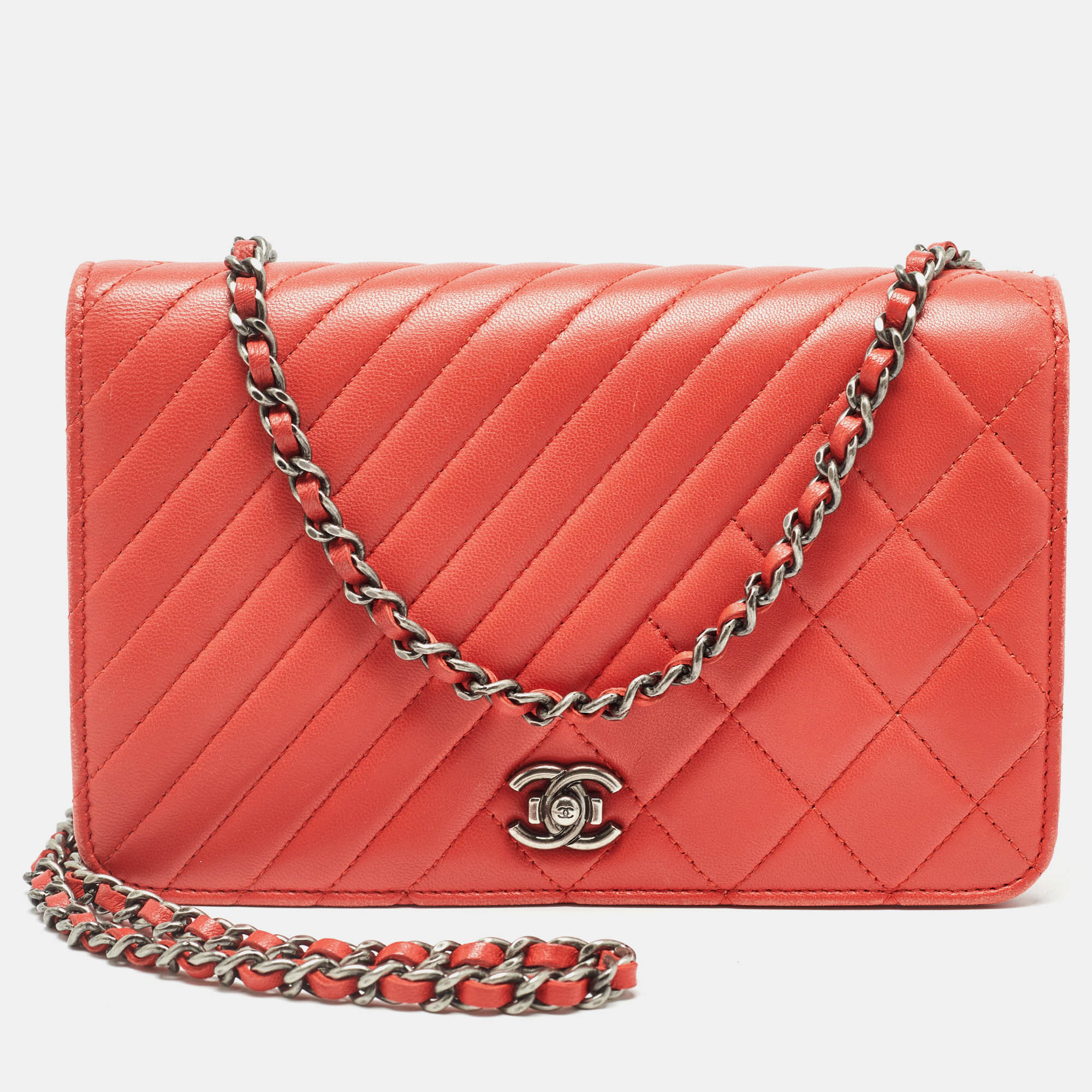 

Chanel Orange Quilted Leather Coco Boy Wallet on Chain