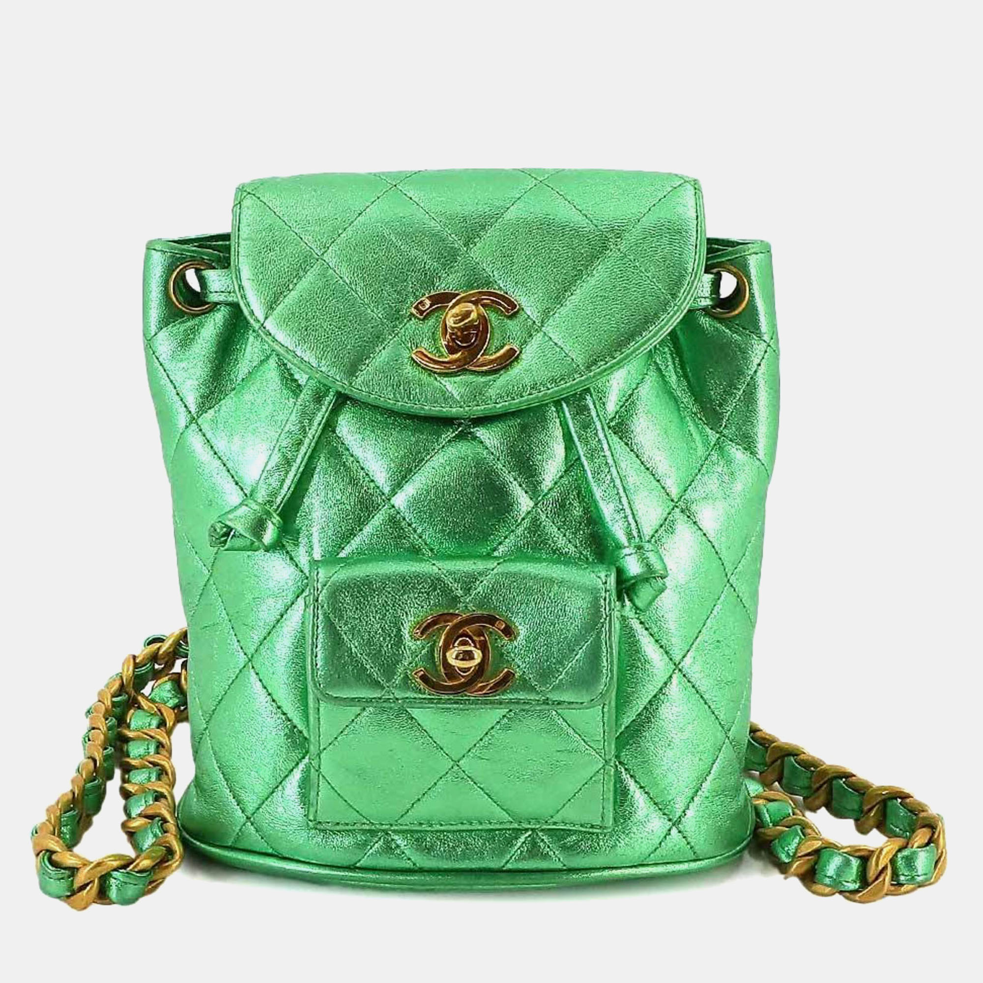 

Chanel Metallic Green Leather Mini Duma Backpack