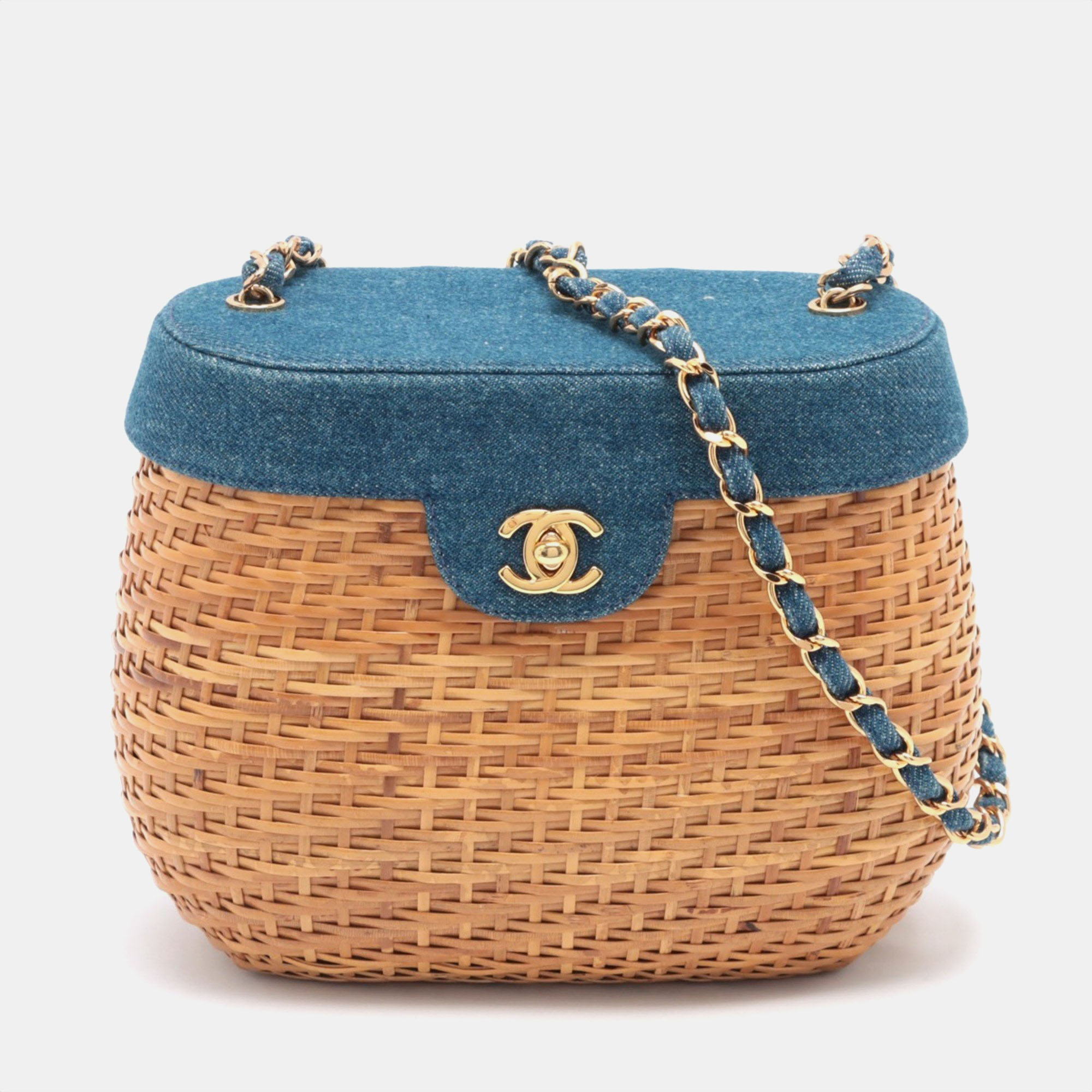 

Chanel Blue/Beige Vintage Denim Wicker Basket Bag