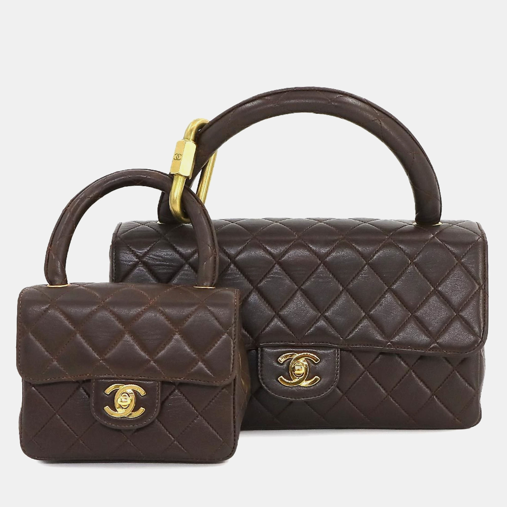 

Chanel Brown Leather Medium Kelly Top Handle Bags Set