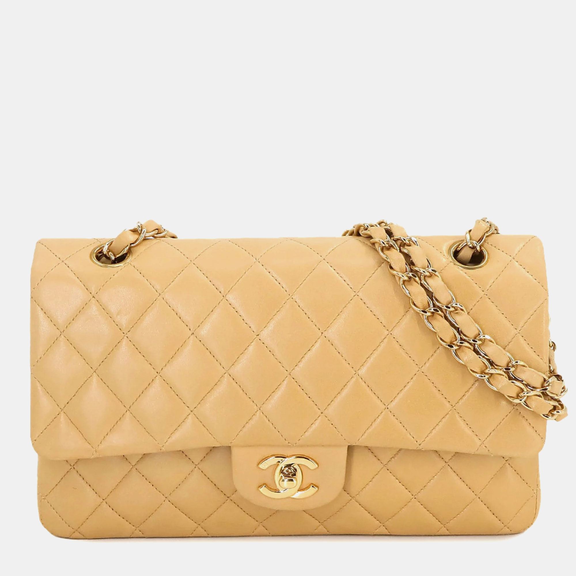 

Chanel Beige Leather  Classic Double Flap Shoulder Bag