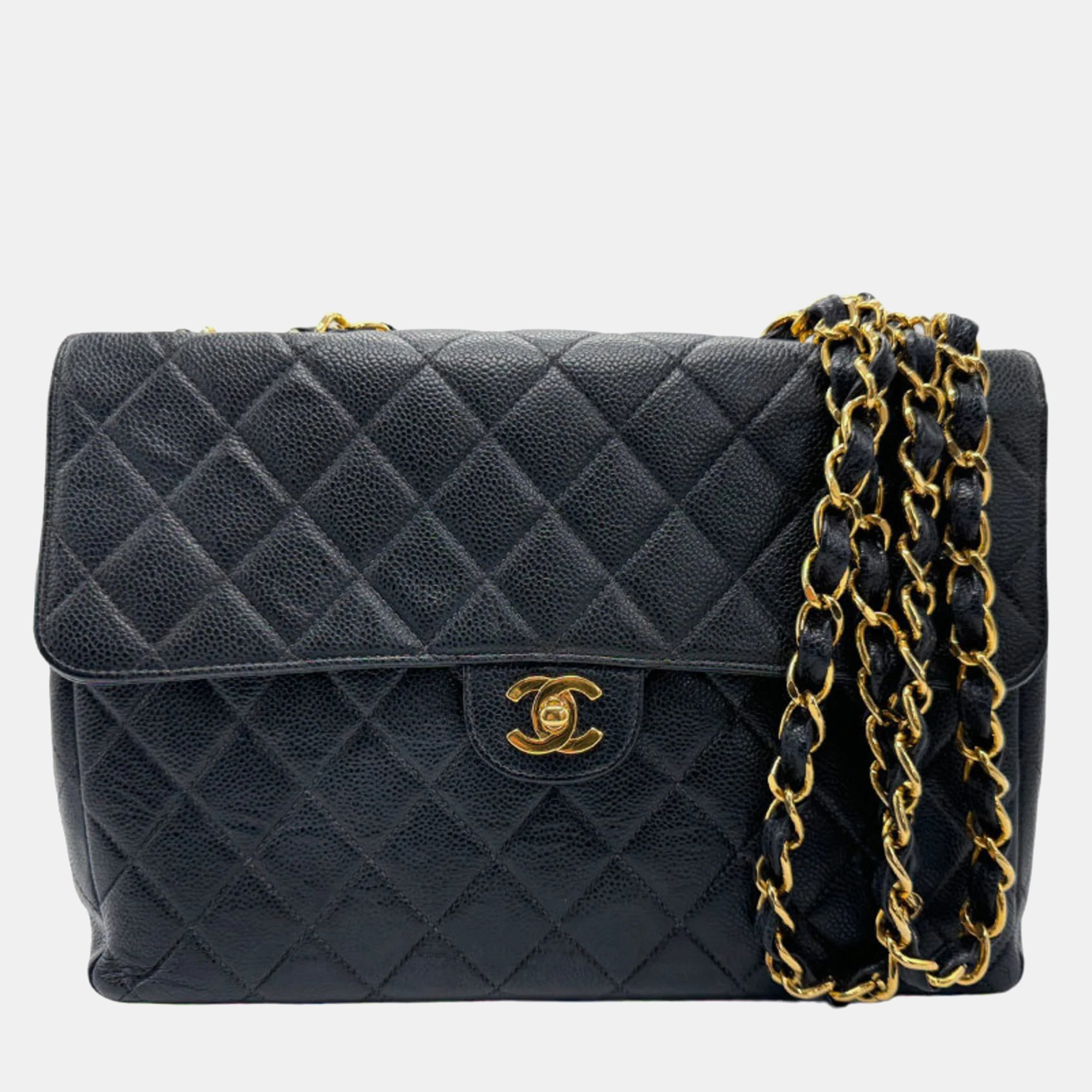 

Chanel Black Caviar Leather Jumbo Classic Single Flap Shoulder Bag