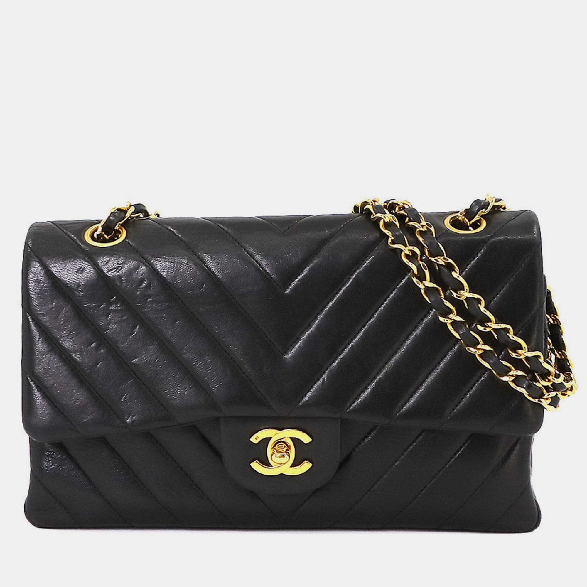 

Chanel Black Lambskin Leather  Classic Double Flap Shoulder Bag