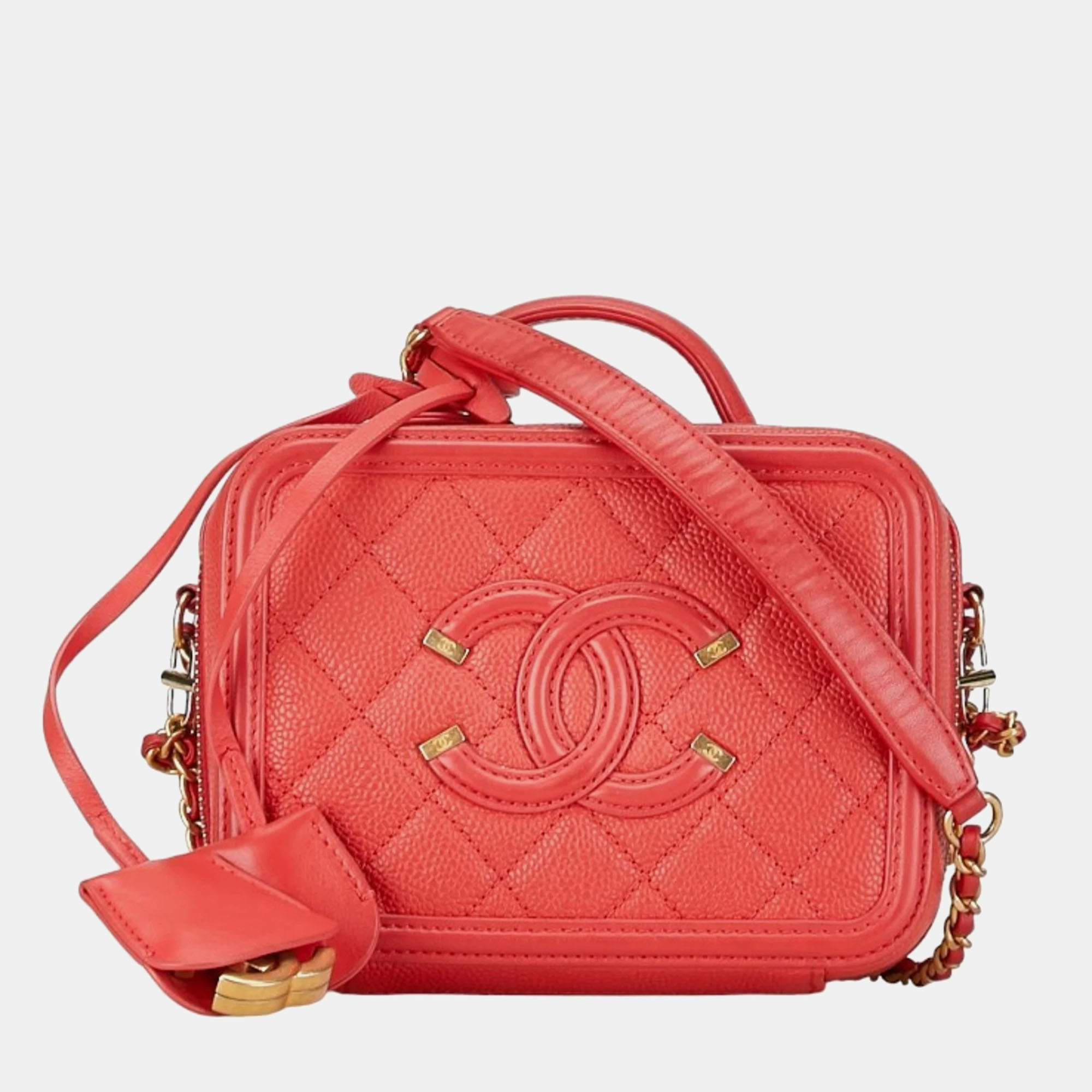 

Chanel Red Leather Small Filigree Shoulder Bag