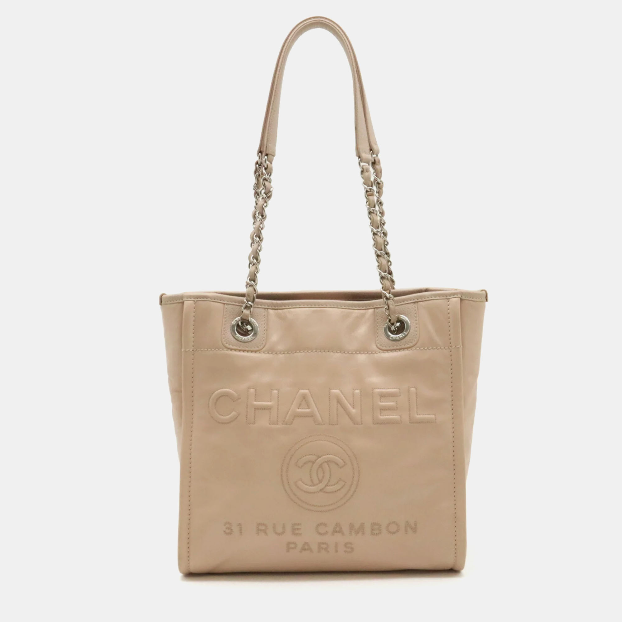 

Chanel Beige Leather Small Deauville Tote Bag