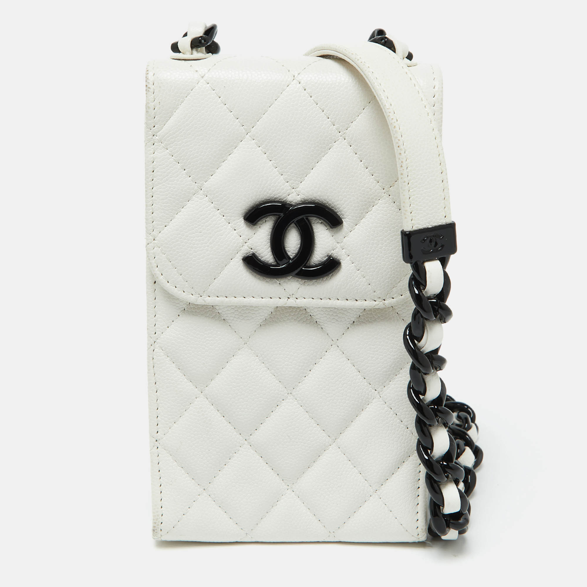 

Chanel White Quilted Caviar Leather Phone Holder Crossbody Bag