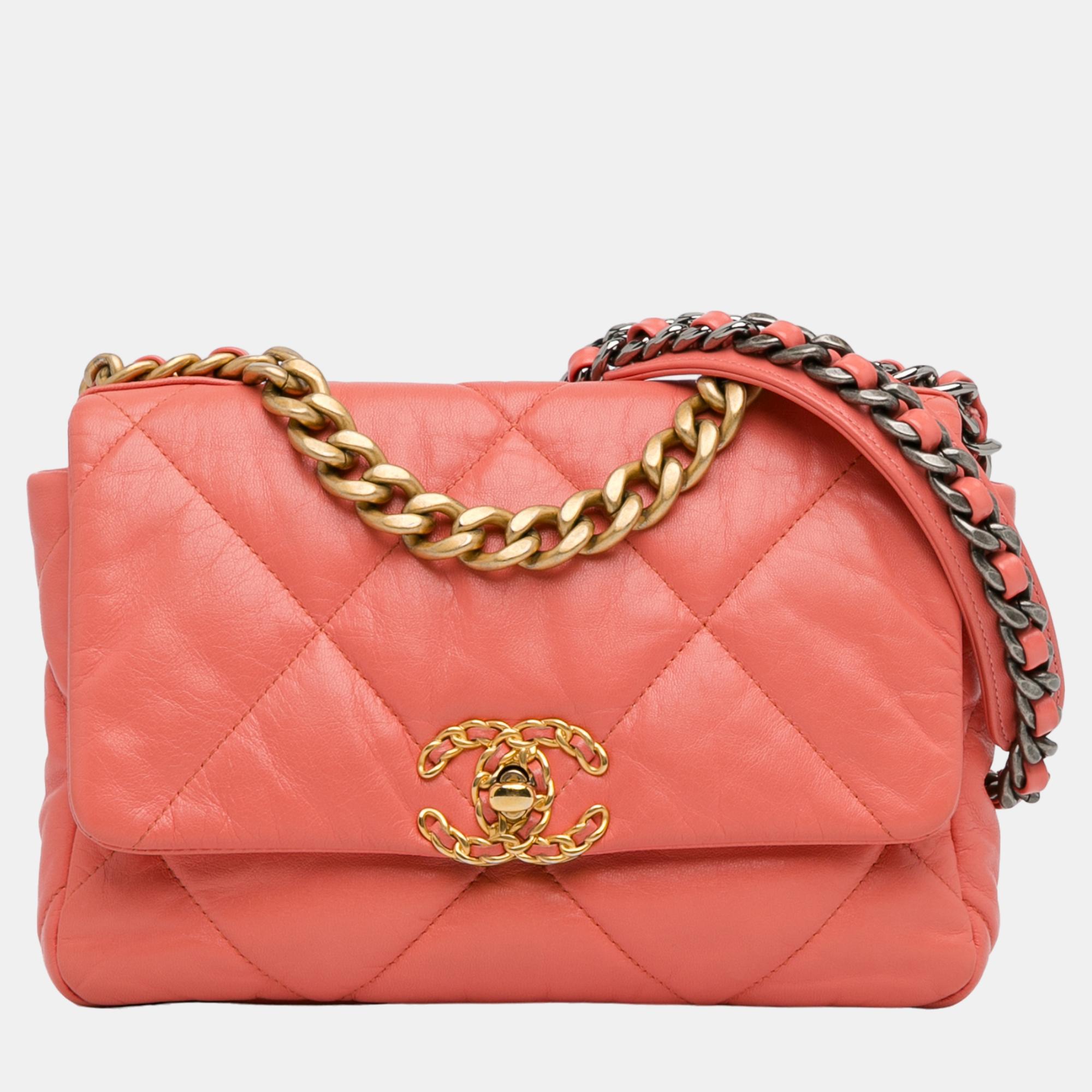 Pre-owned Chanel Pink Medium Lambskin 19 Flap