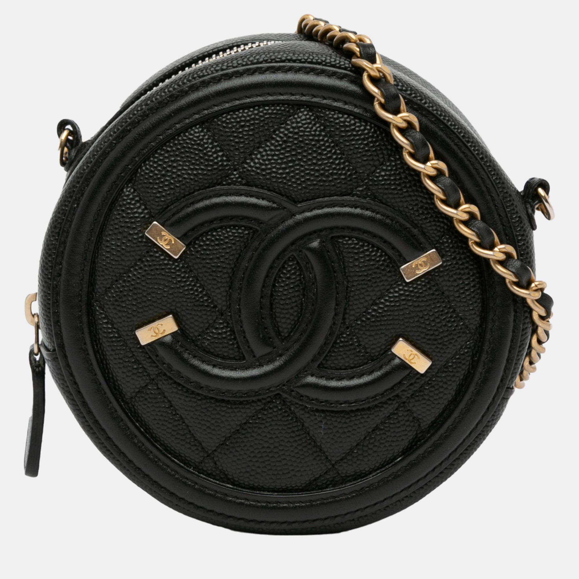 

Chanel Black Caviar CC Filigree Round Crossbody