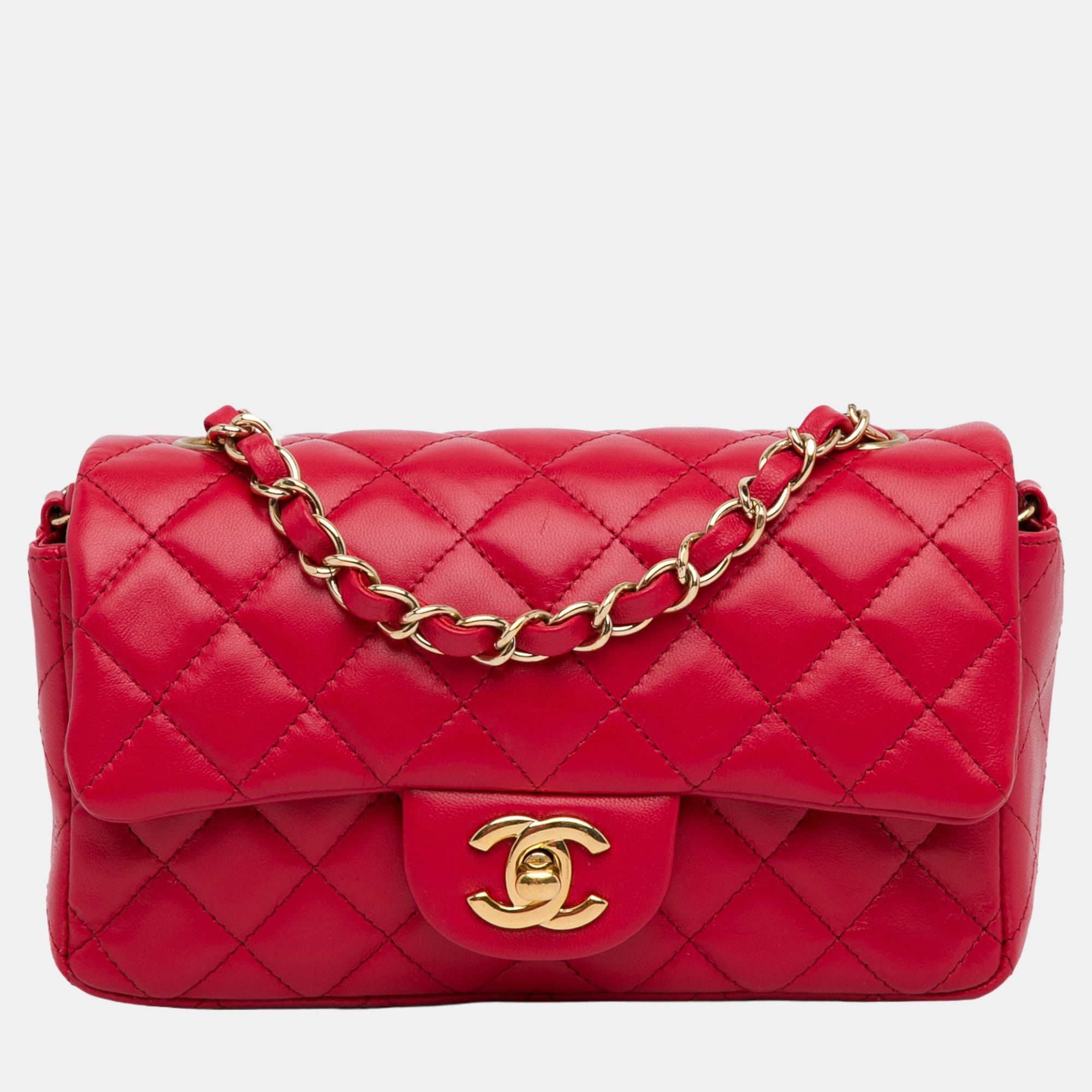 

Chanel Red Mini Rectangular Classic Lambskin Single Flap