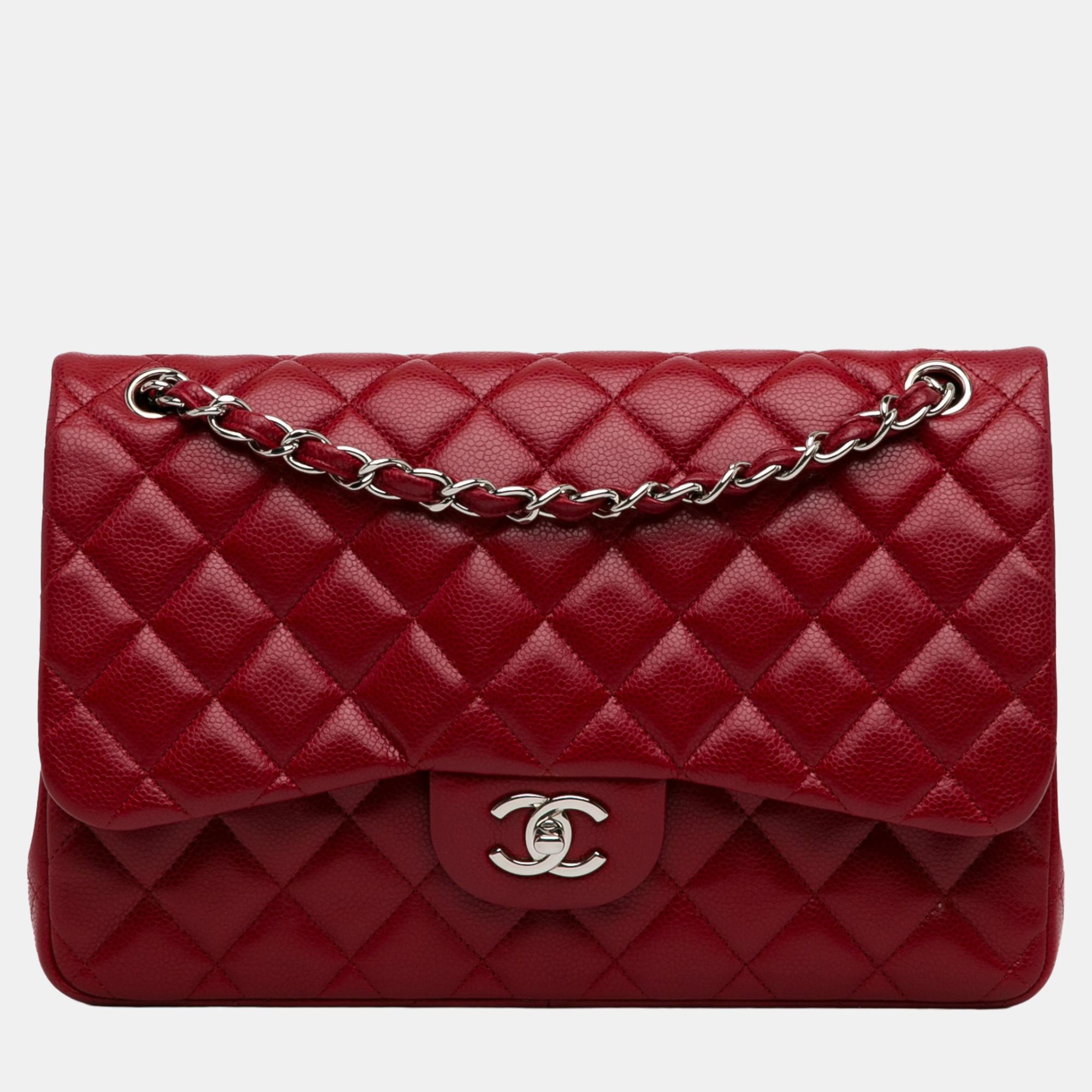 

Chanel Red Jumbo Classic Caviar Double Flap