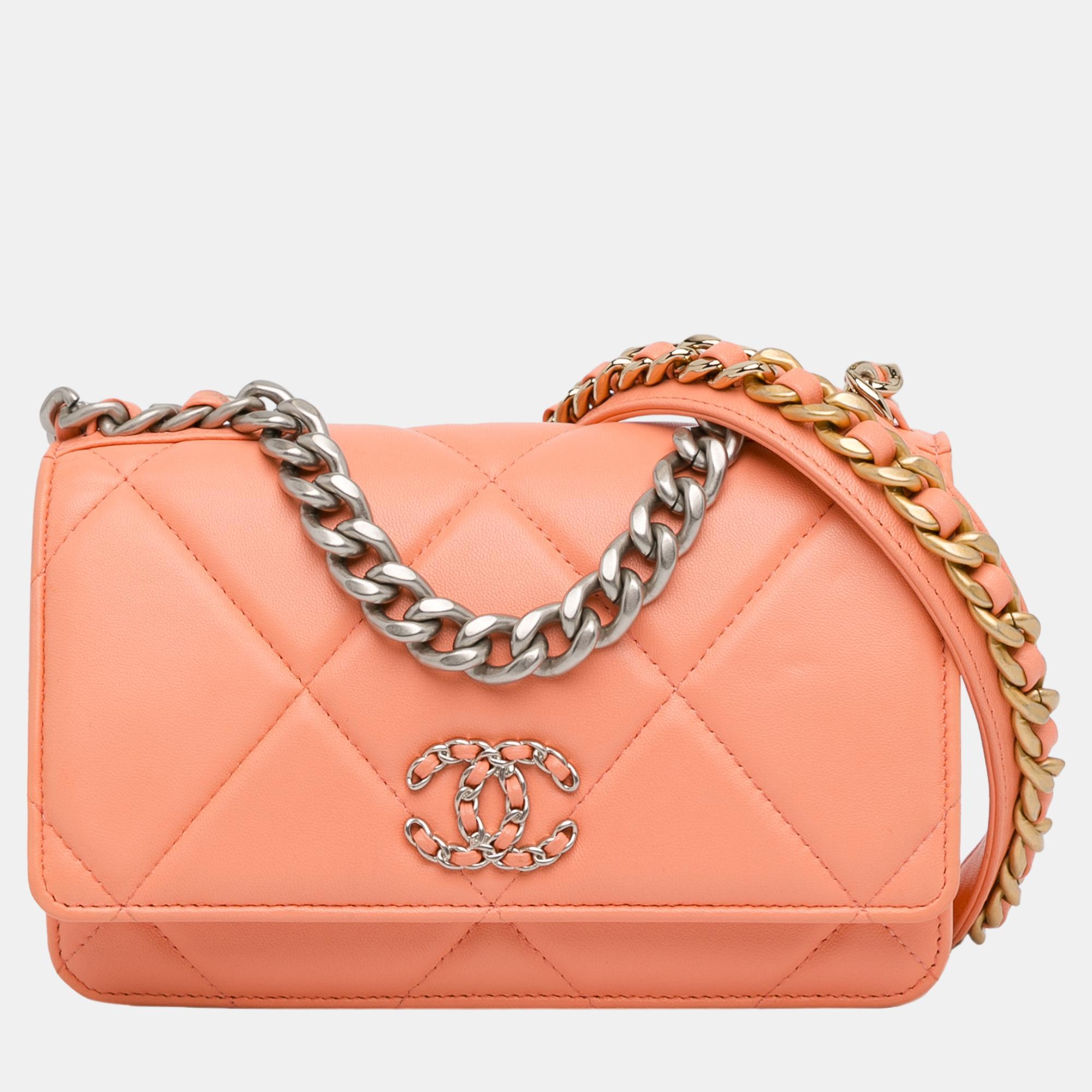 

Chanel Orange Quilted Lambskin 19 Wallet on Chain