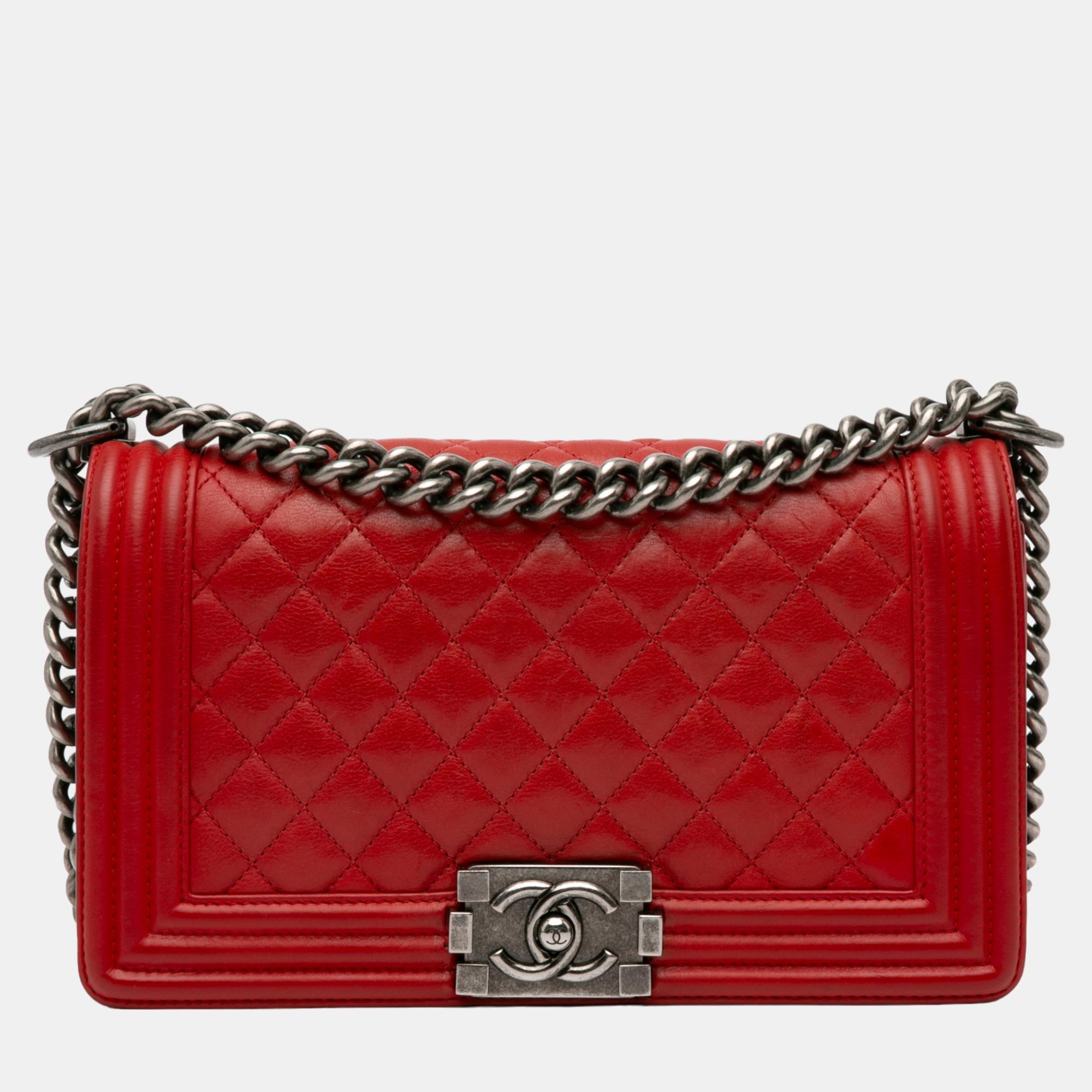 

Chanel Red Medium Lambskin Boy Flap