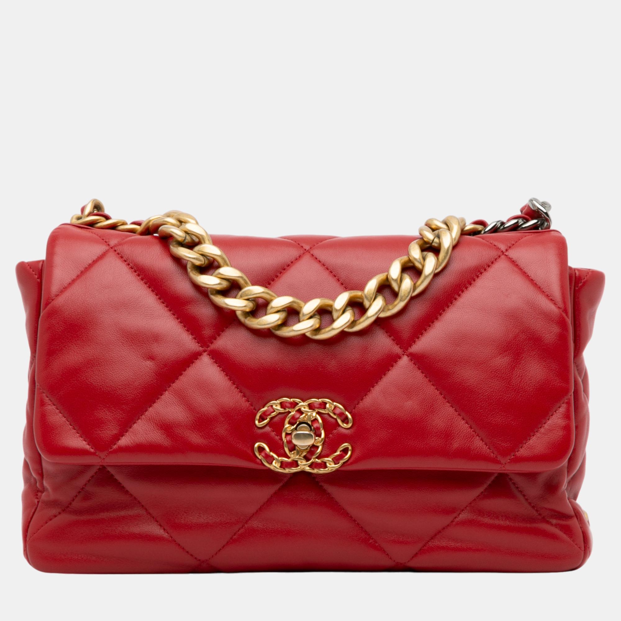 

Chanel Red Large Lambskin 19 Flap