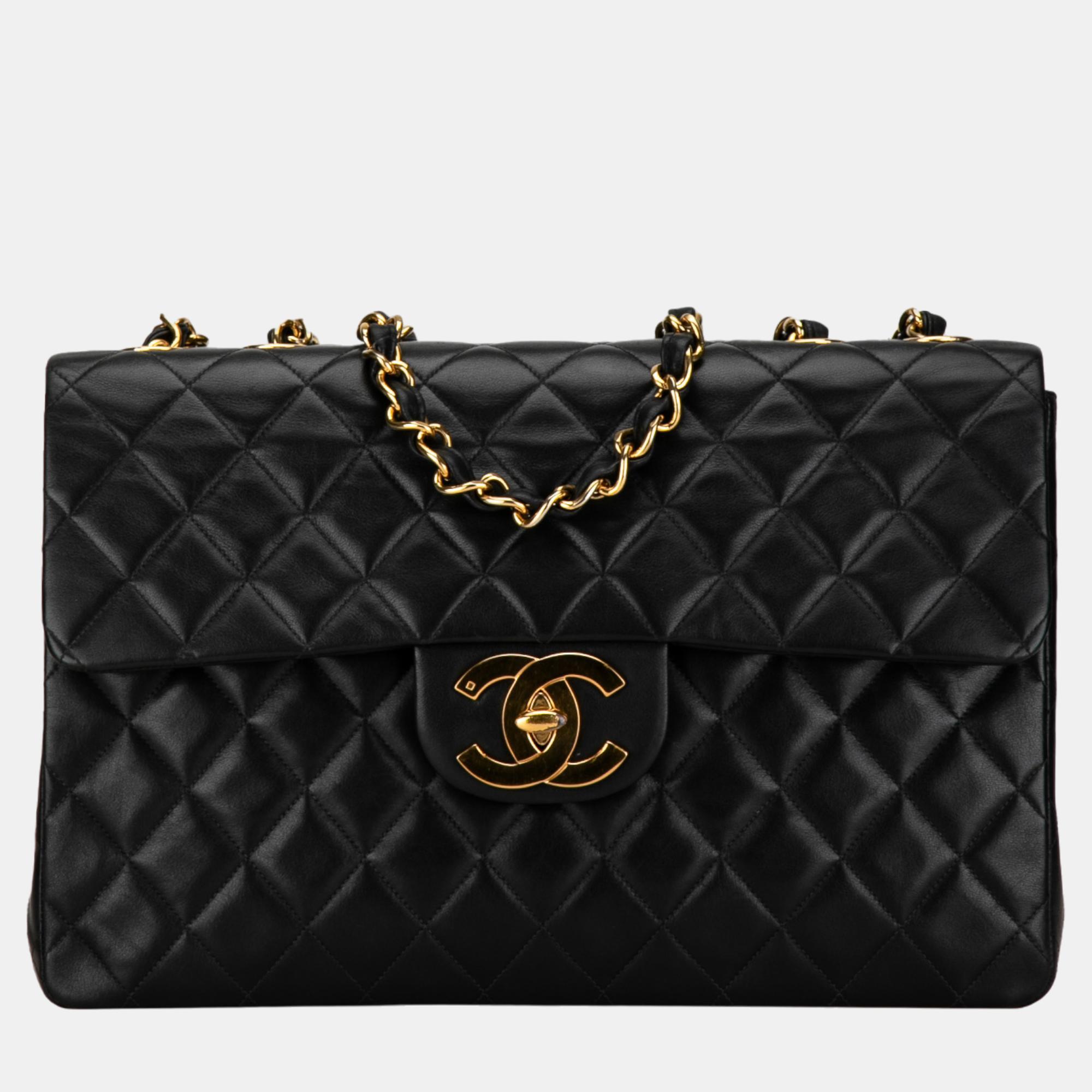 

Chanel Black Maxi  Classic Lambskin Single Flap
