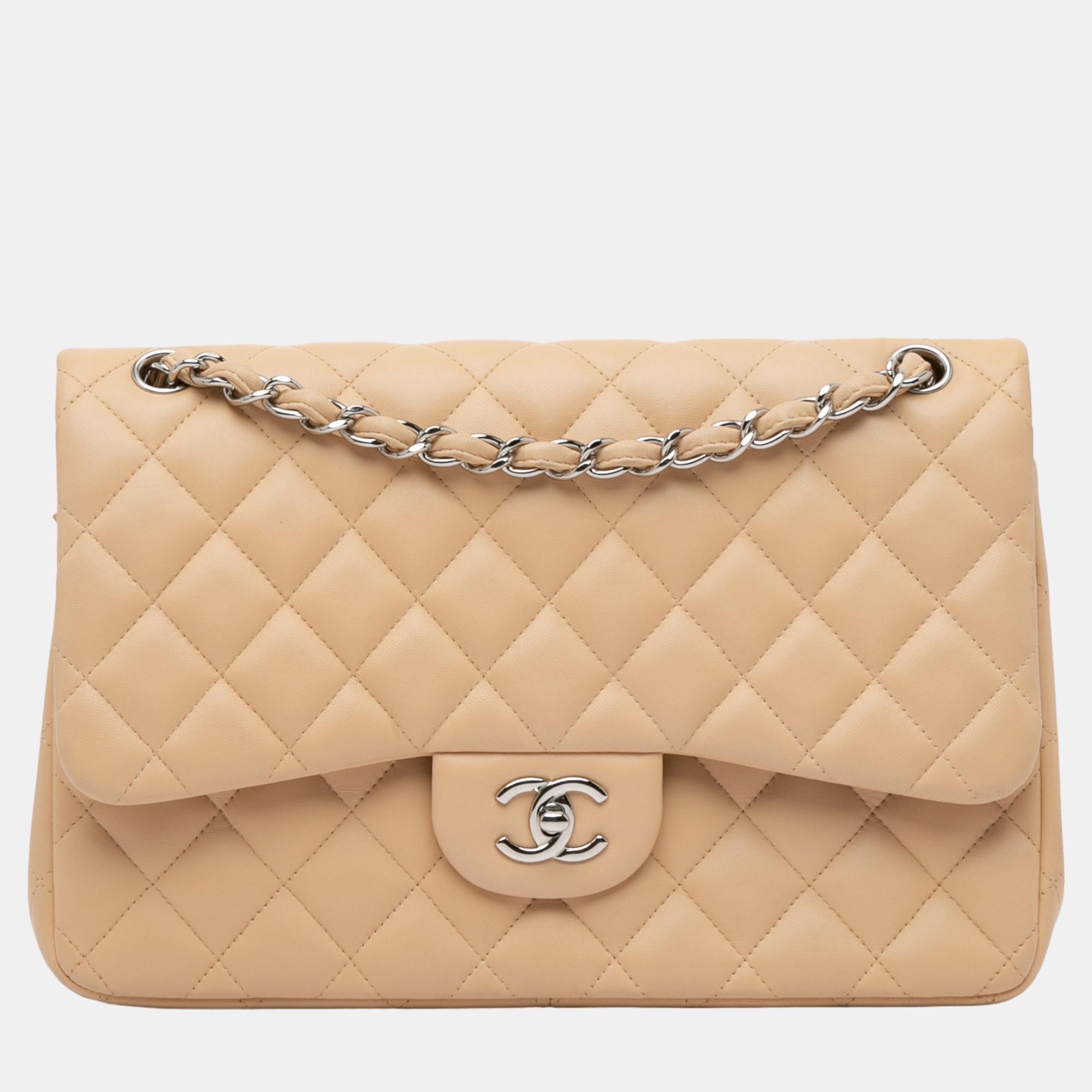 

Chanel Beige Jumbo Classic Lambskin Double Flap