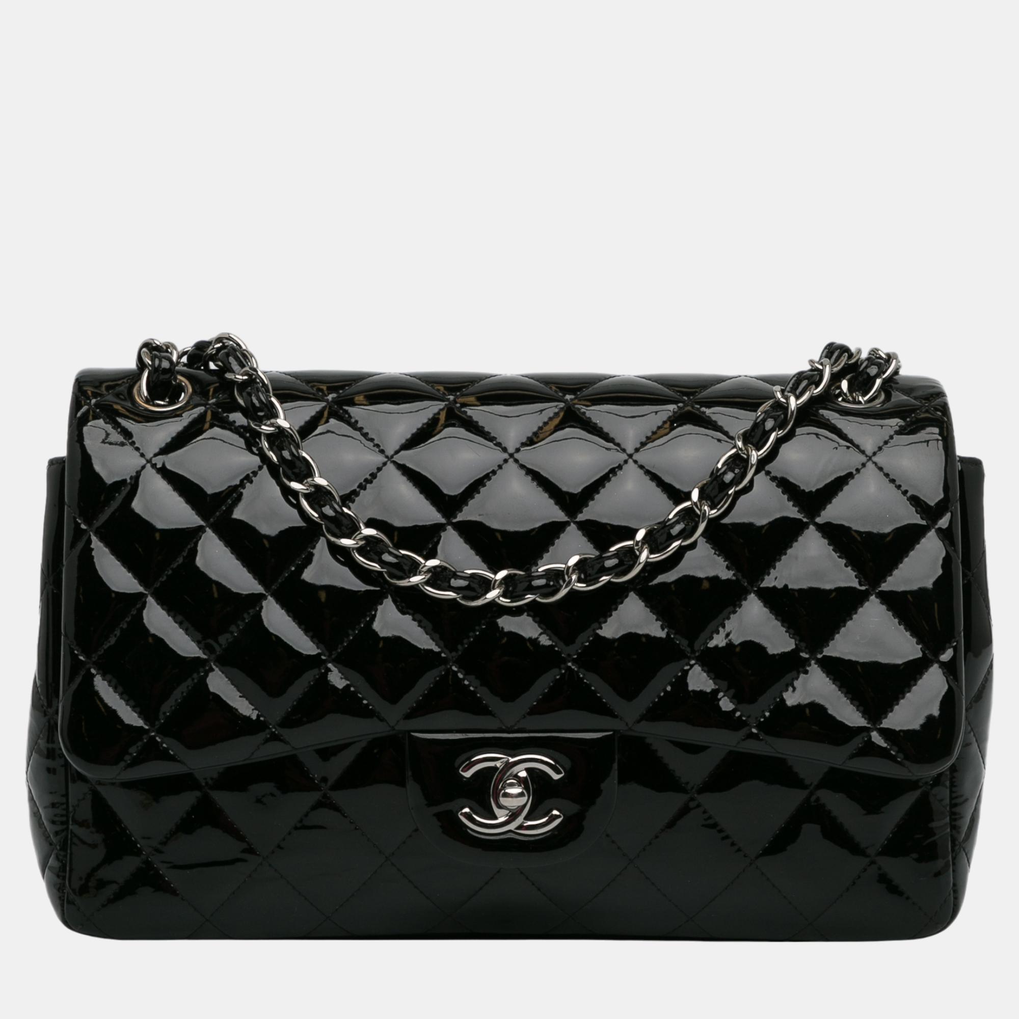 

Chanel Black Jumbo Classic Patent Double Flap