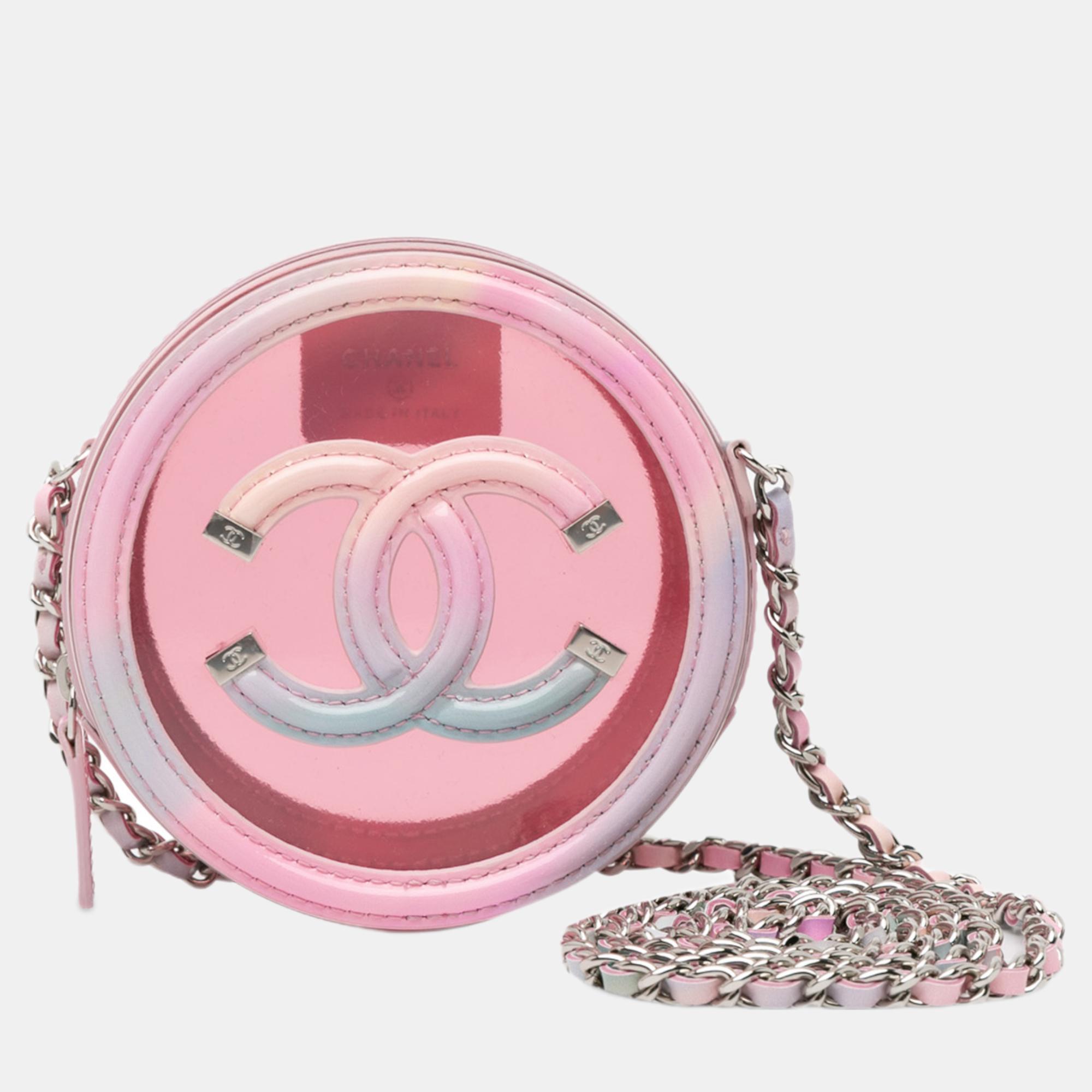 

Chanel Pink CC Filigree Transparent Round Crossbody