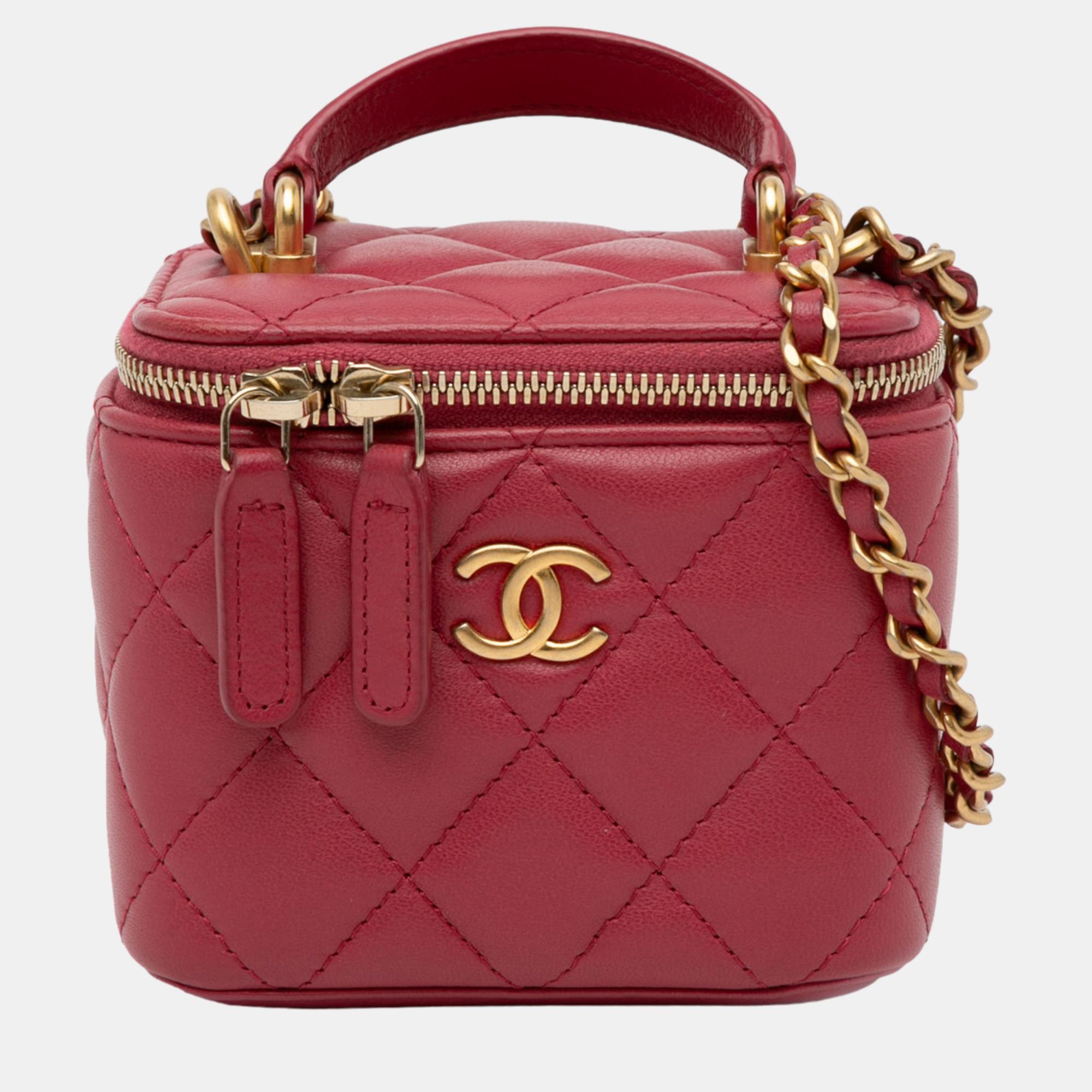 

Chanel Red Mini Lambskin Top Handle Vanity Case with Chain