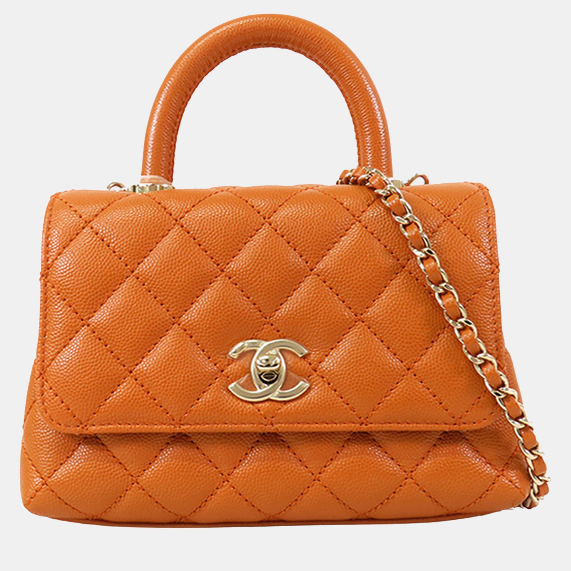 

Chanel Orange Extra Mini Caviar Coco Top Handle