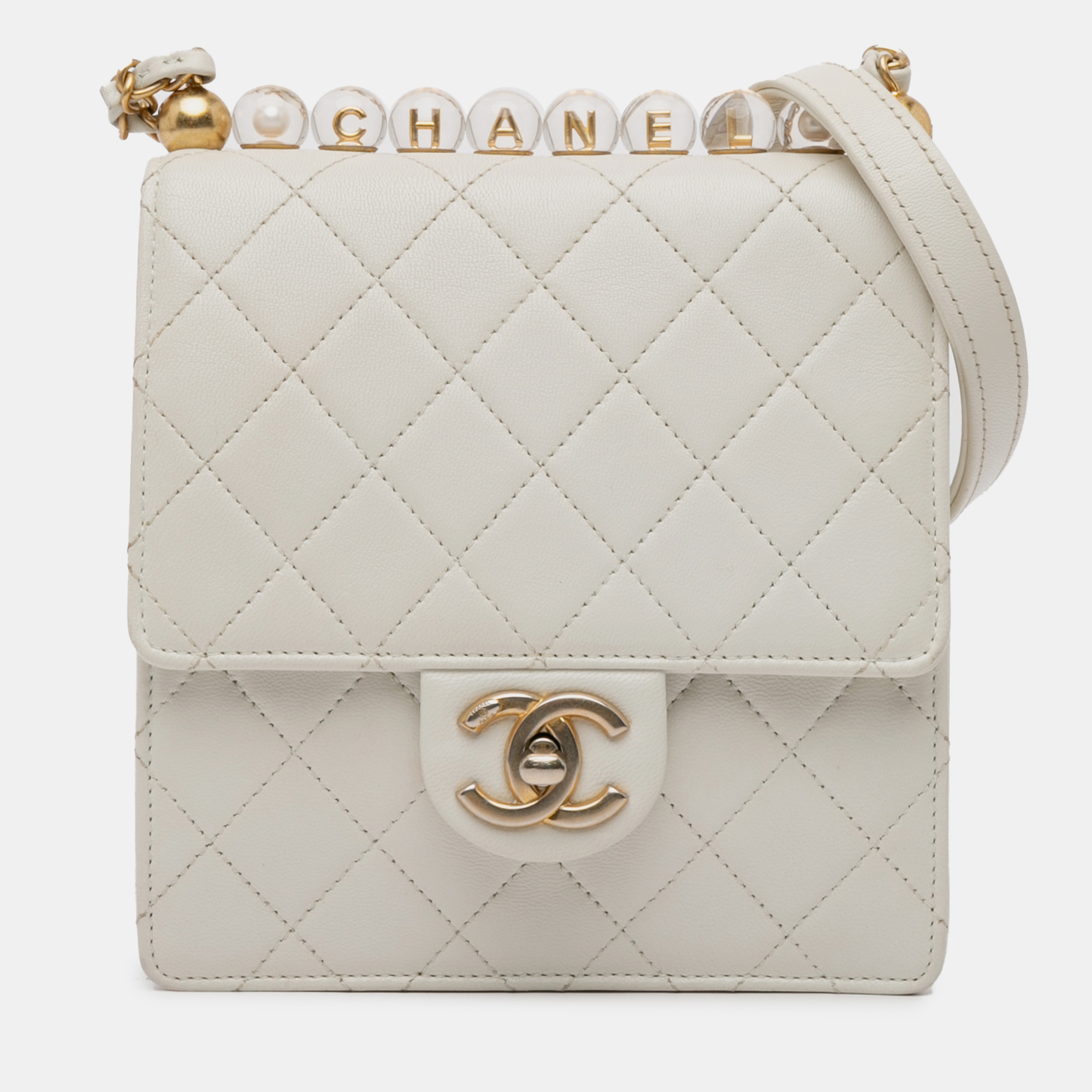 

Chanel Small Lambskin Chic Pearls Flap Bag, White