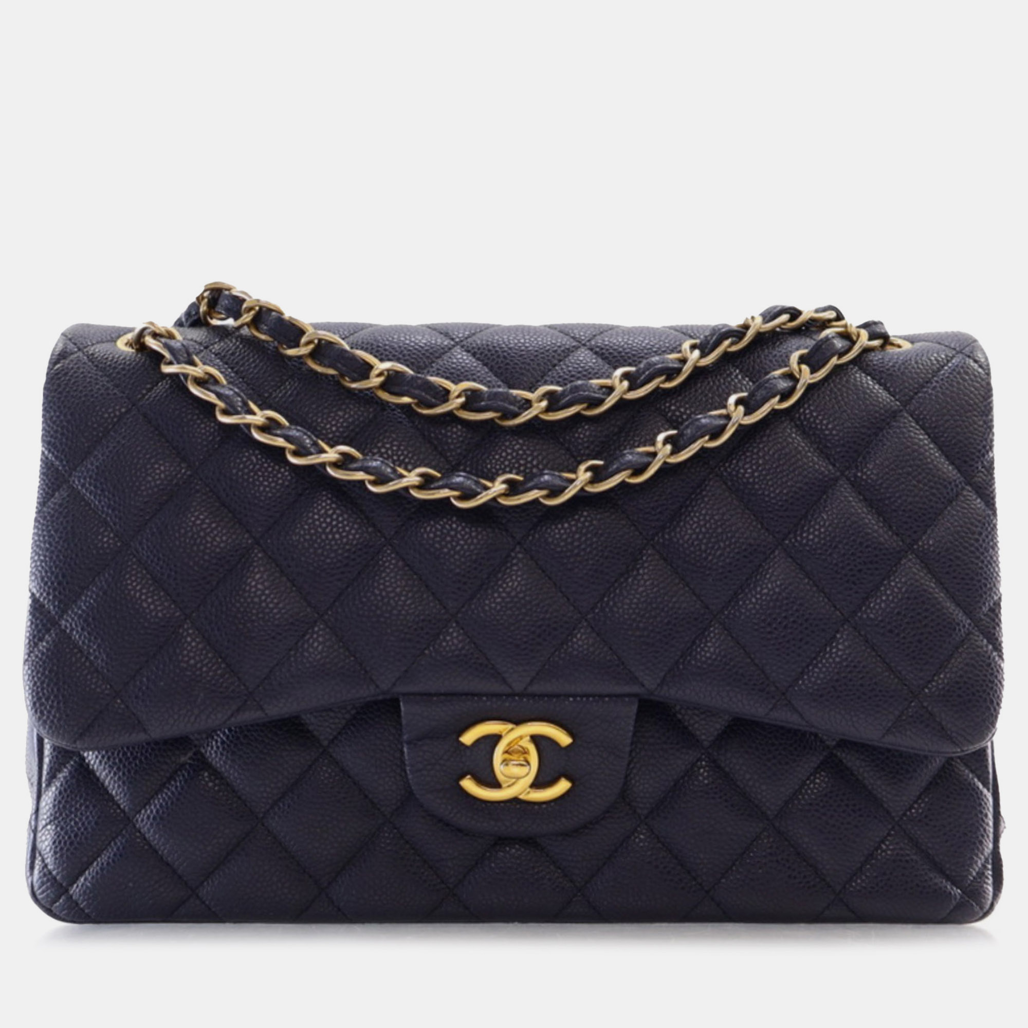 

Chanel Jumbo Classic Caviar Double Flap Bag, Navy blue