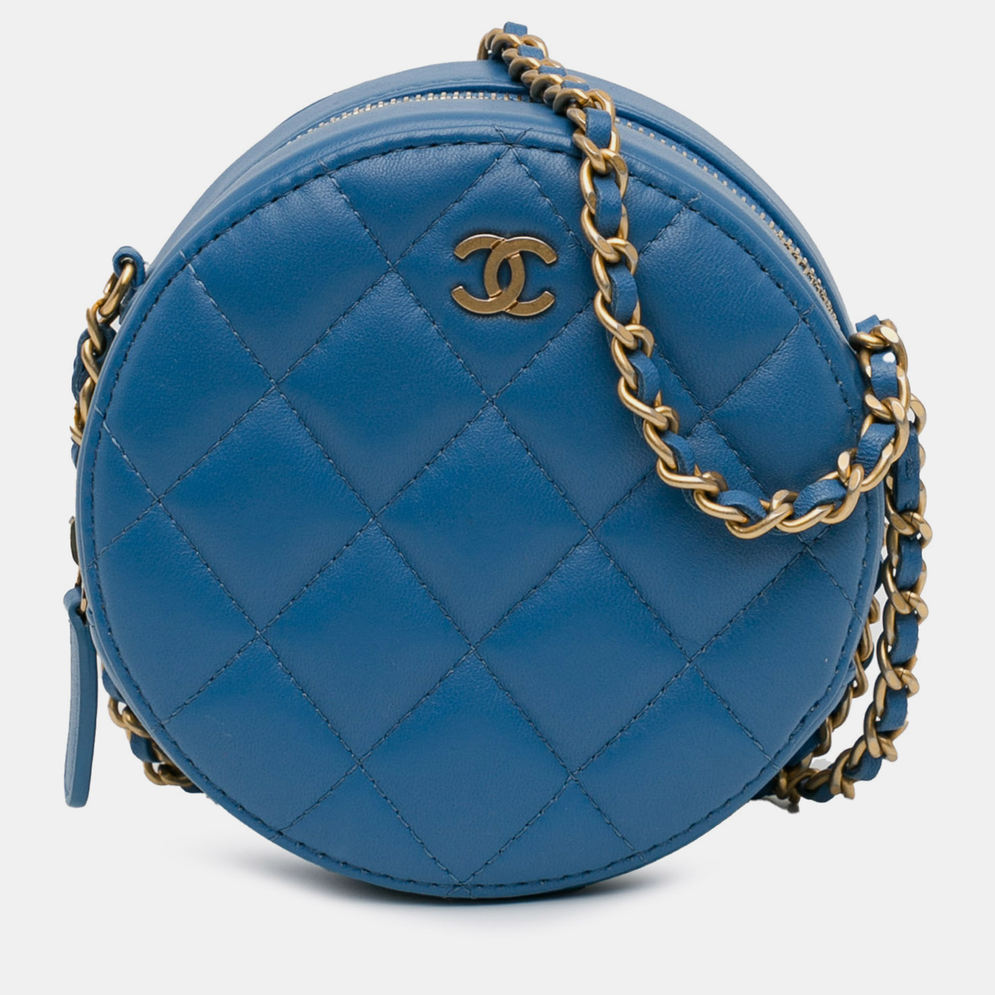 

Chanel Quilted Lambskin Round Clutch with Chain, Blue