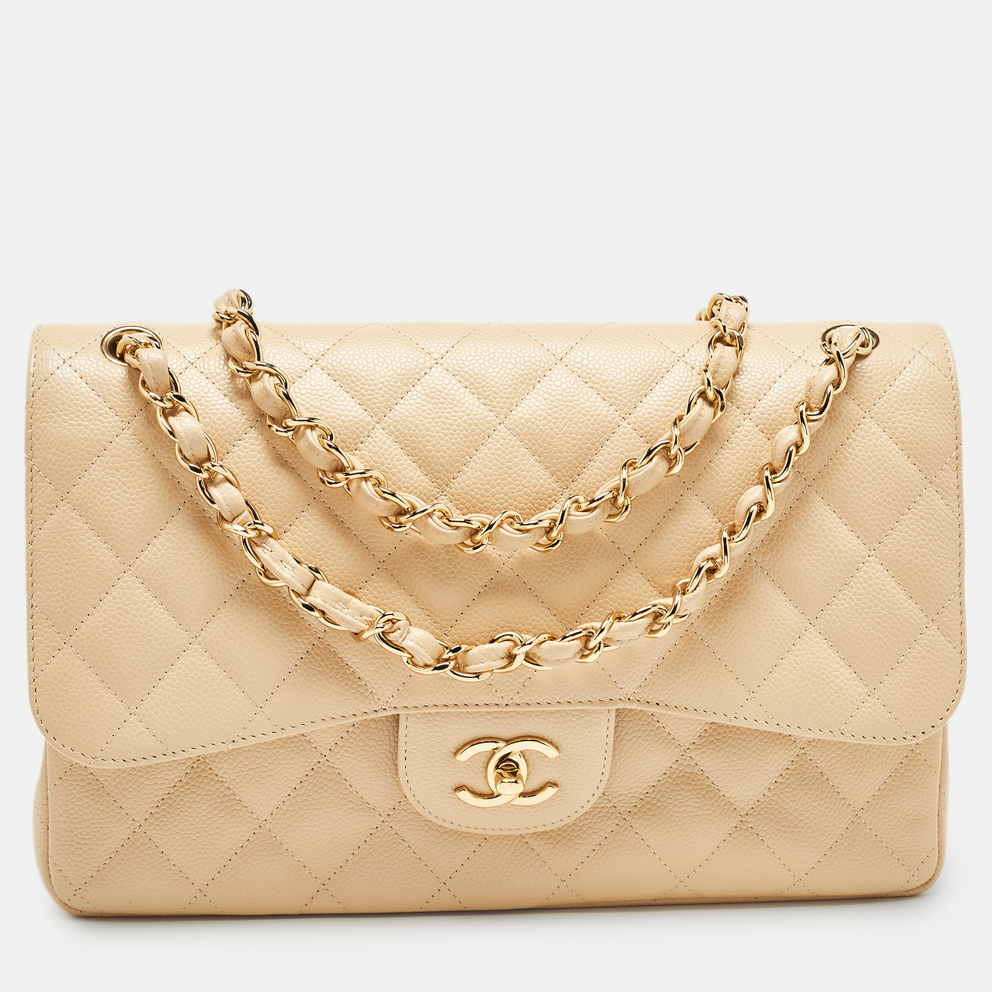 

Chanel Beige Quilted Caviar Leather Jumbo Classic Double Flap Bag