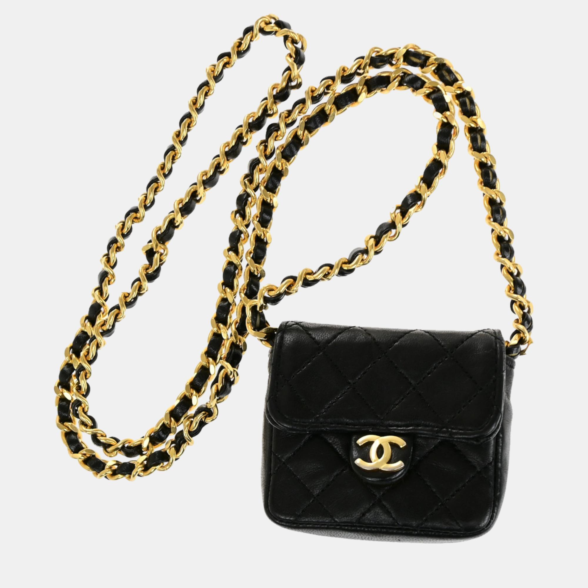 

Chanel Black Leather Mini Square Flap Bag