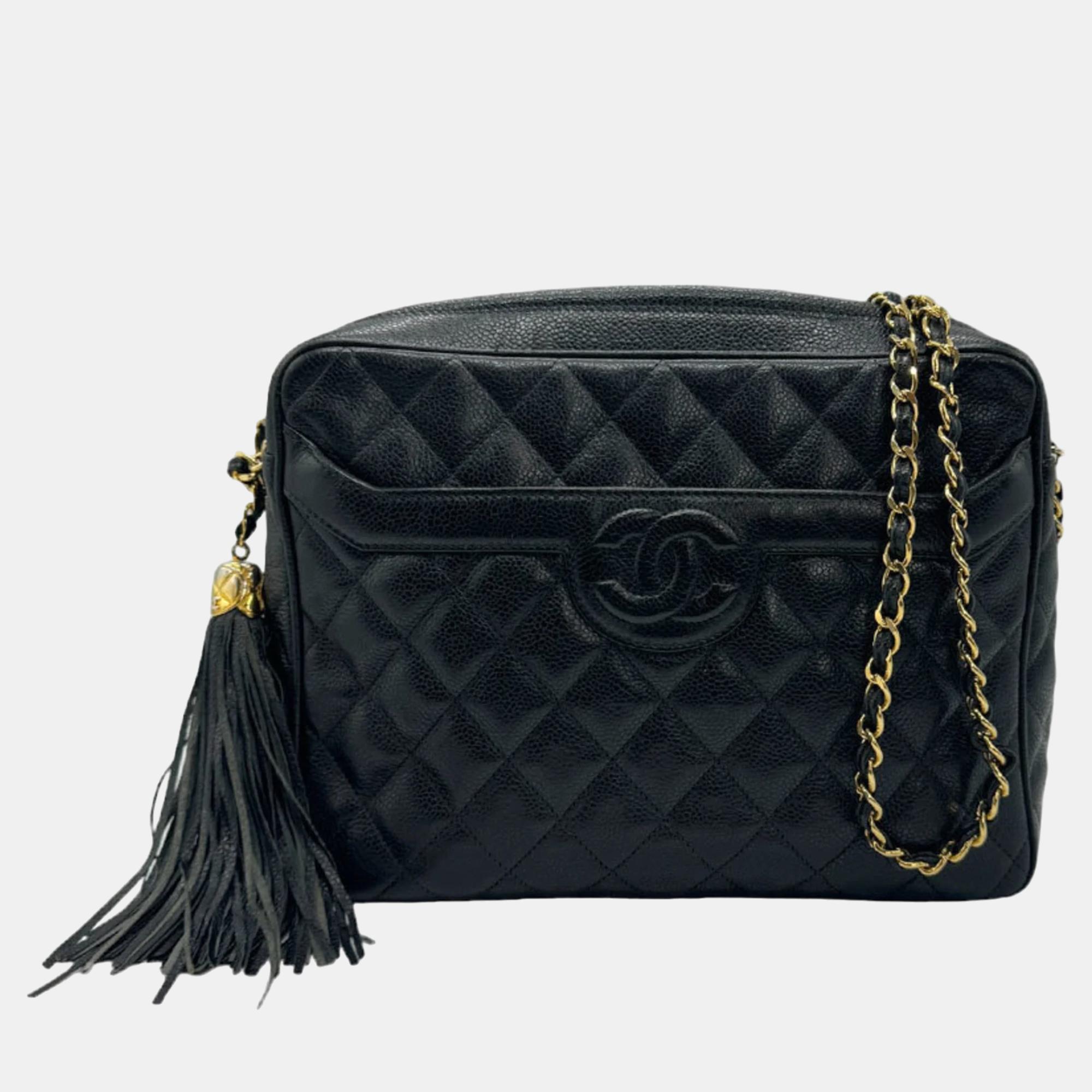 

Chanel Black Quilted Caviar Leather Vintage Front Pocket Camera Bag