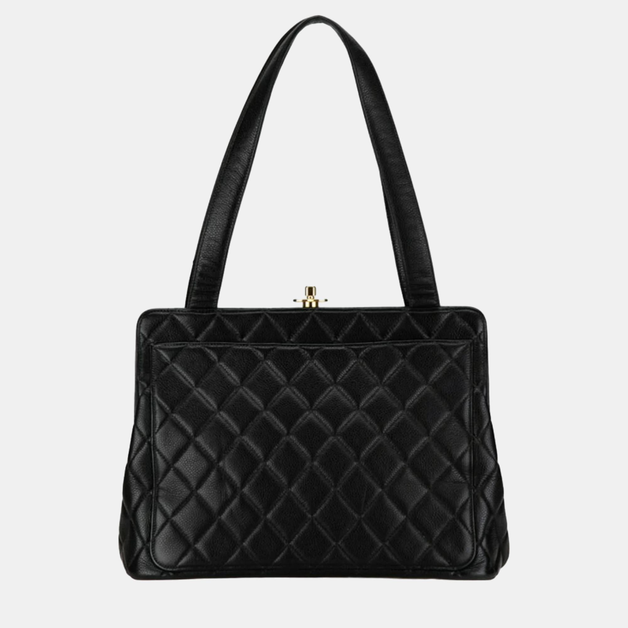 

Chanel Black Quilted Caviar Leather Tote Bag