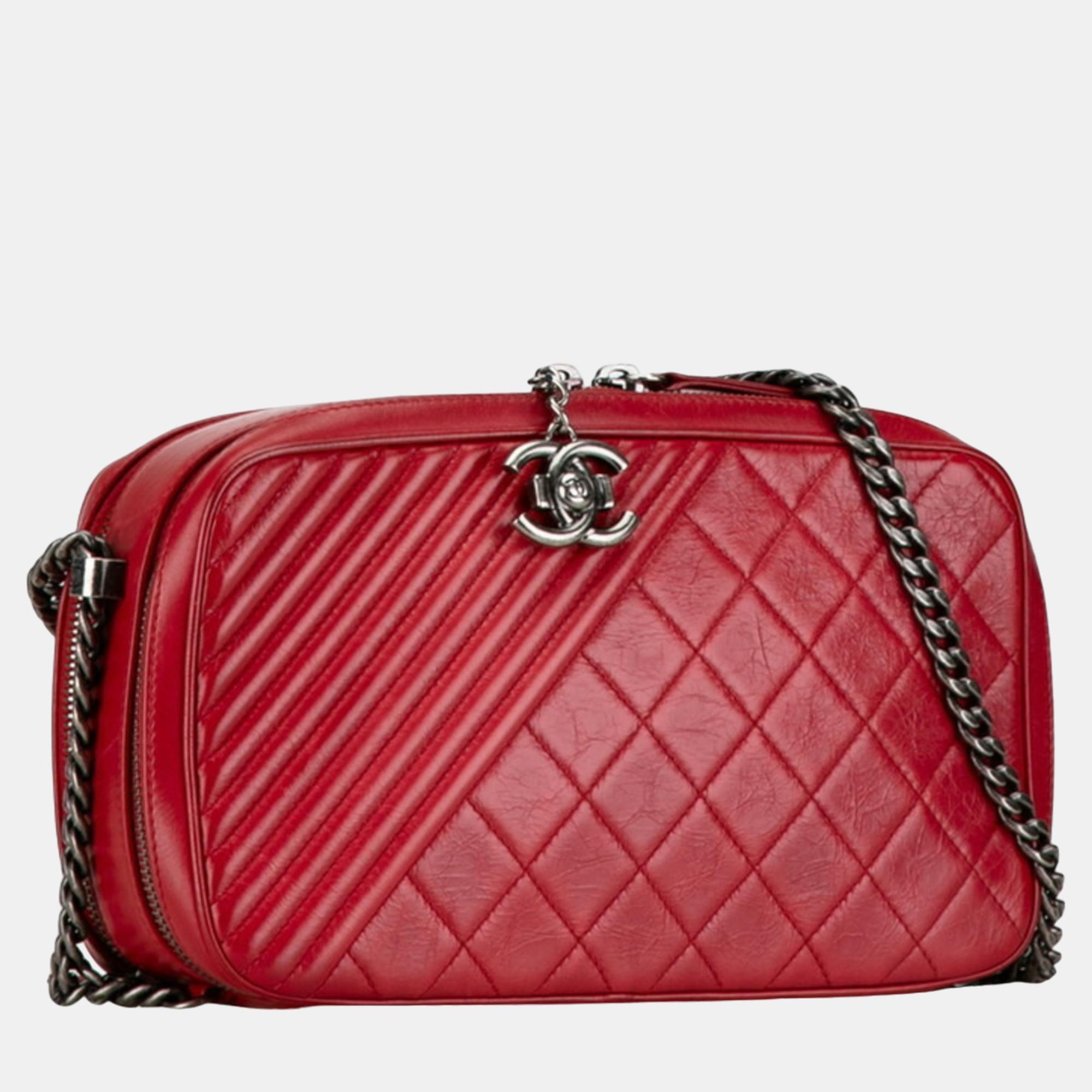 

Chanel Red Lambskin Leather Large Coco Boy Camera Bag