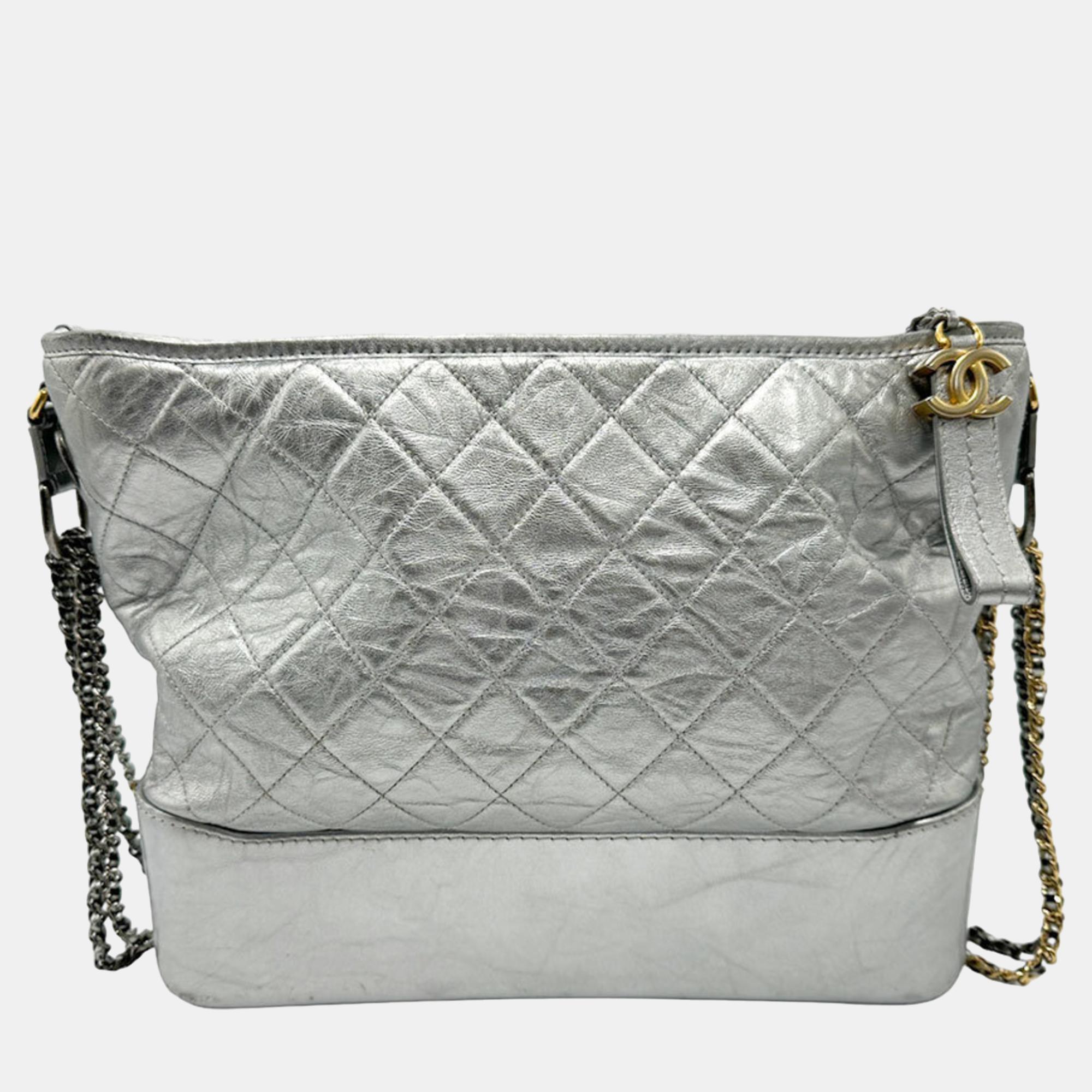 

Chanel Silver Leather Large Gabrielle Shoulder Bag