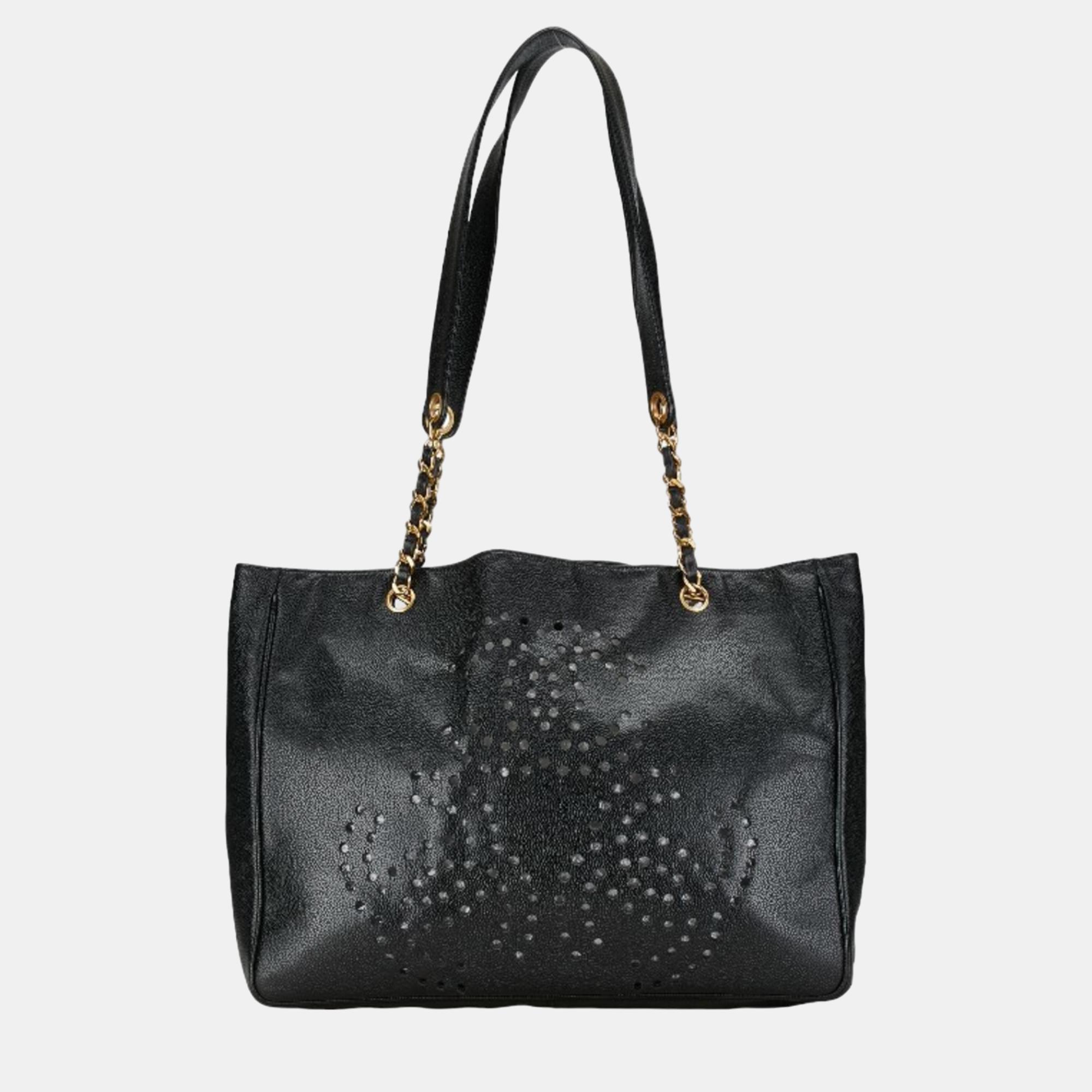 

Chanel Black Caviar Leather Triple CC Chain Tote Bag