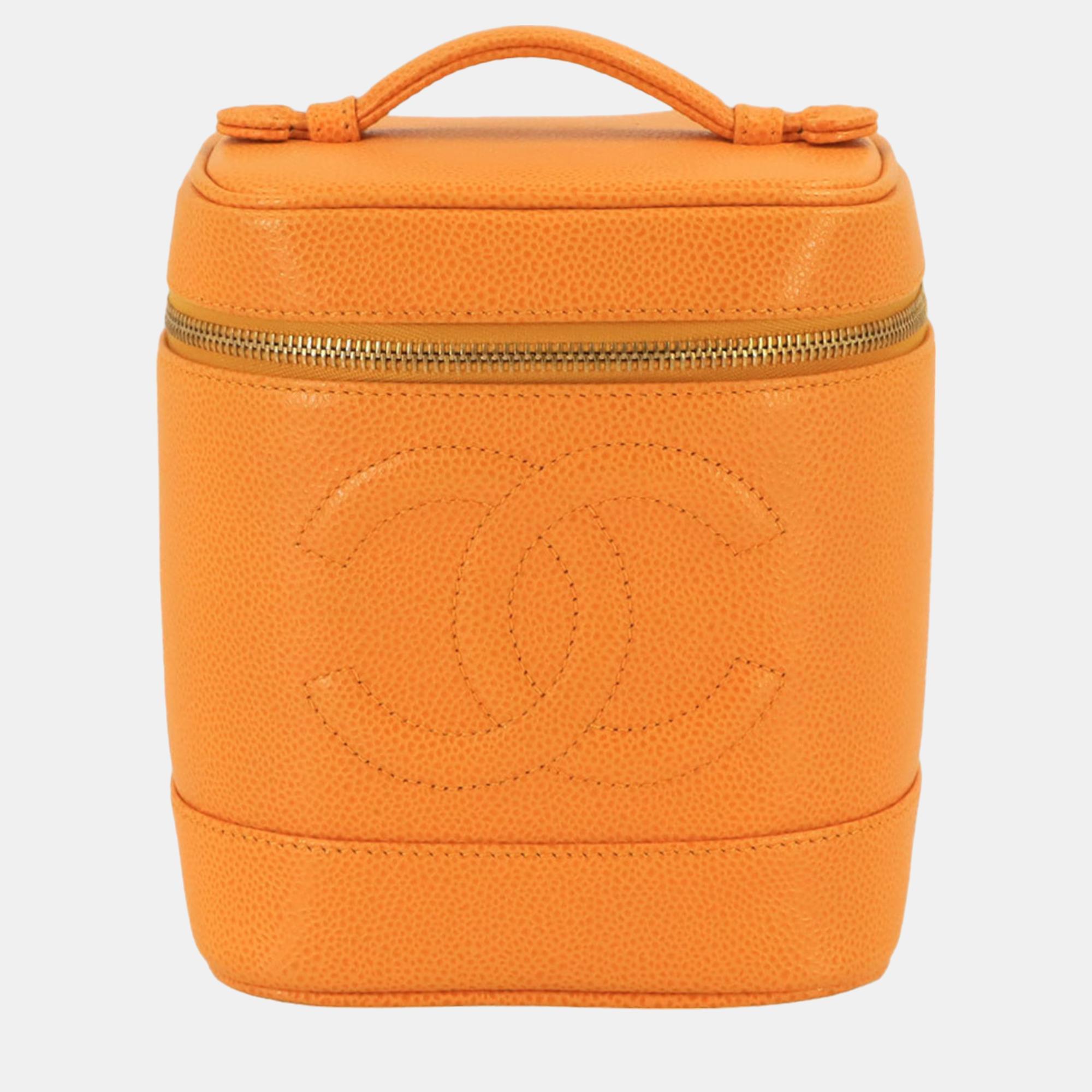 

Chanel Orange Caviar Leather Vanity Case Clutch