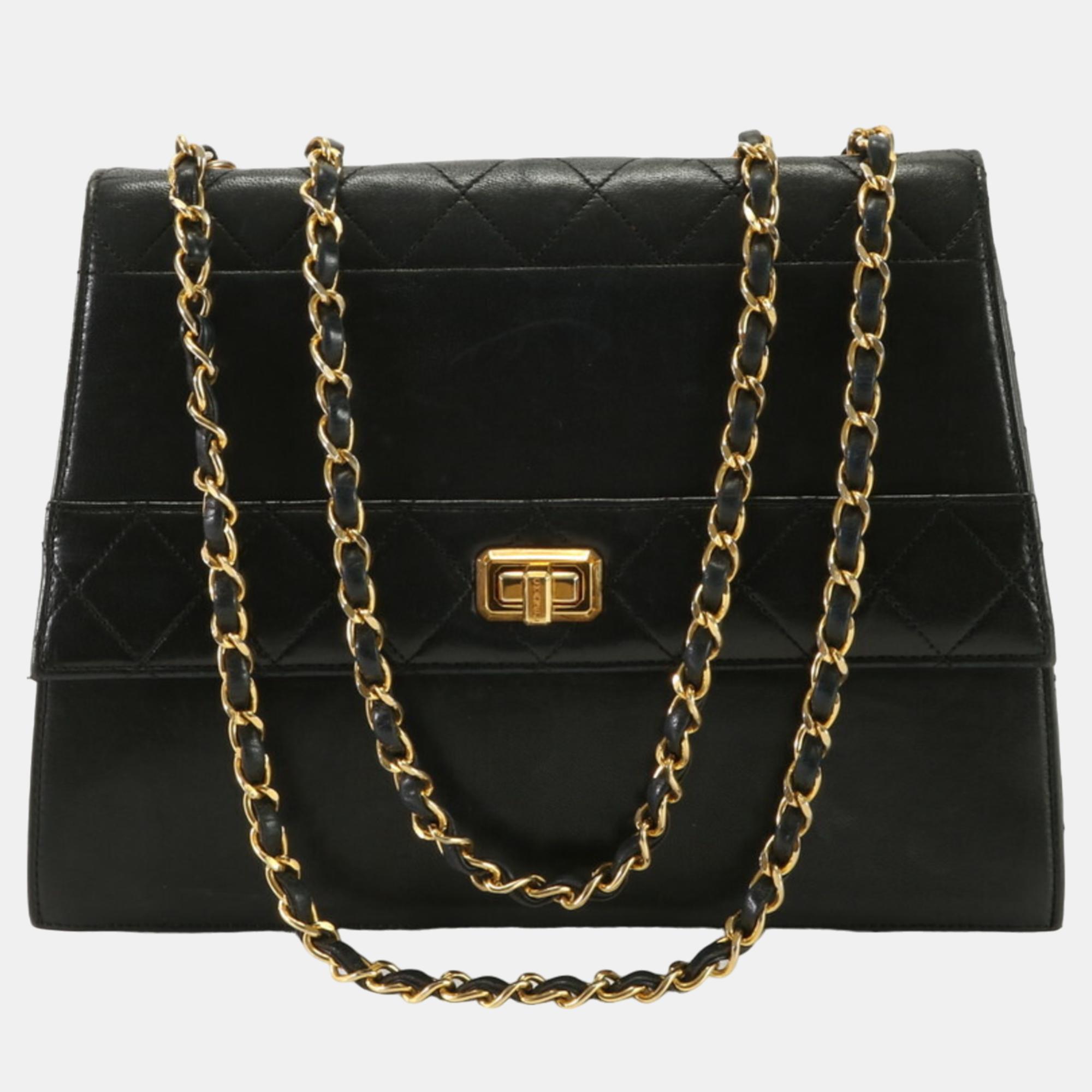 

Chanel Black Leather Trapezoid Flap Bag